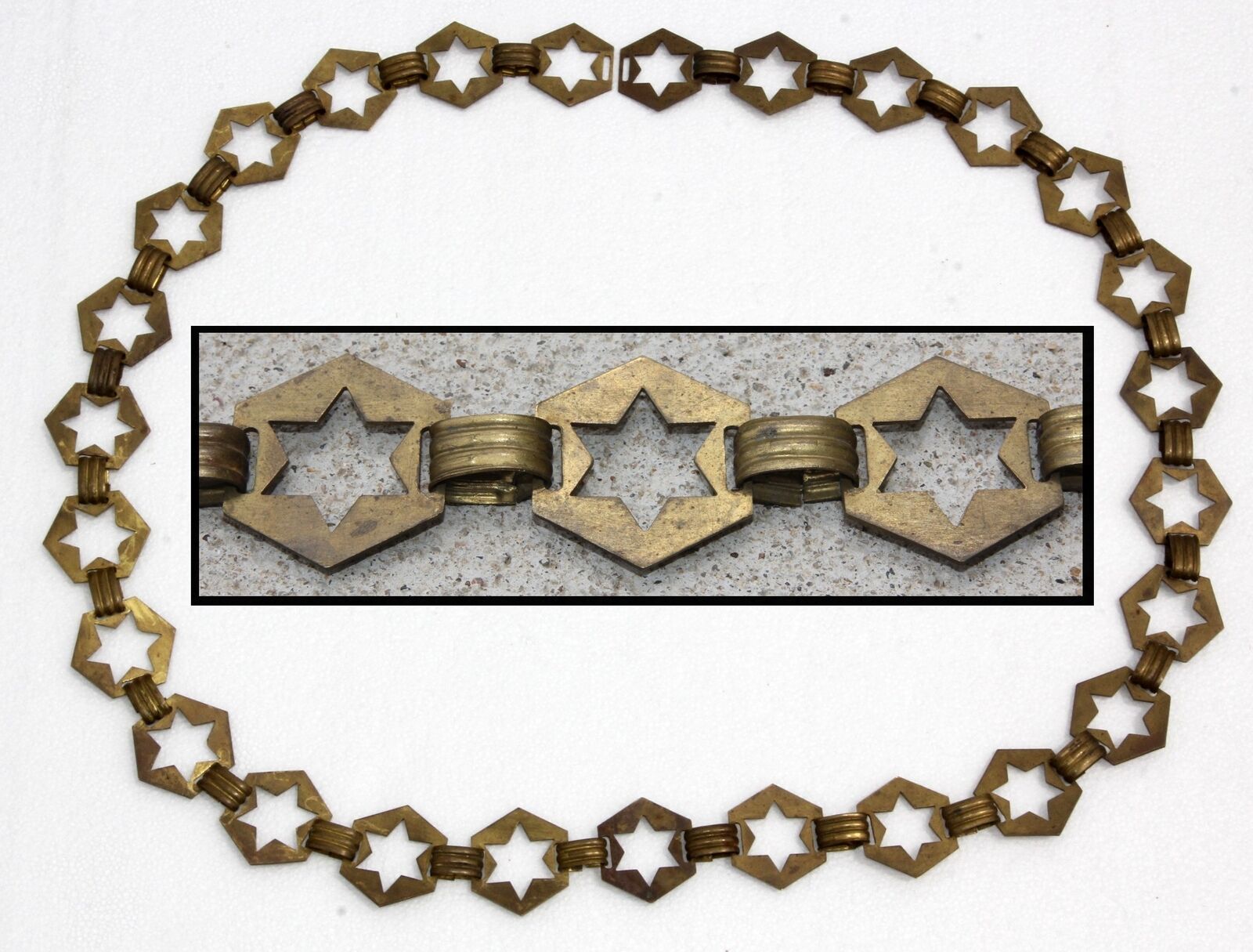Authentic Vintage Jewish 27 Star of David Antique Brass Chain Link Belt 44\