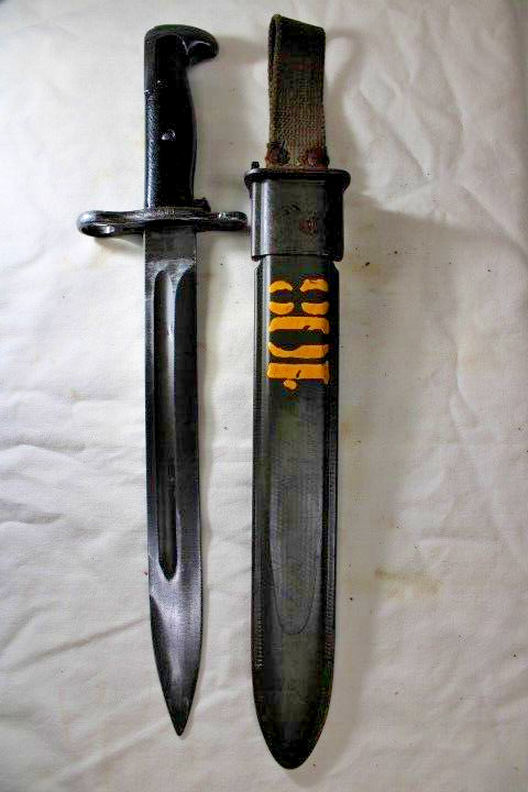 Vintage WW2 US Military Italian Issue M1 Garand Bayonet Knife with Scabbard G14