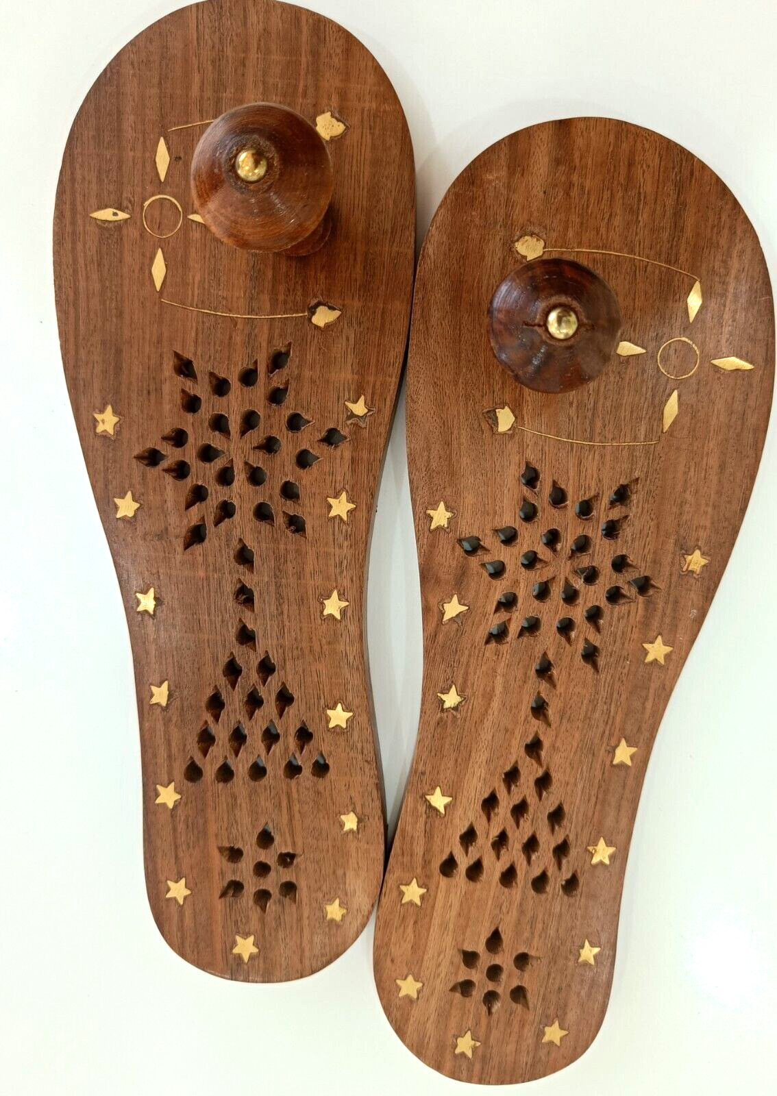 Wooden Khadau|Wooden Slippers| Charan Paduka  Khadau Brass Designed Size 11\
