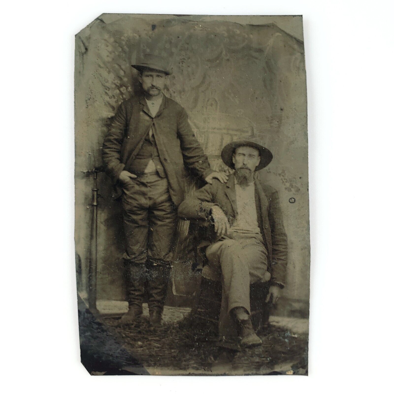 Affectionate Old West Men Tintype c1870 Antique Western 1/6 Plate Photo A3835
