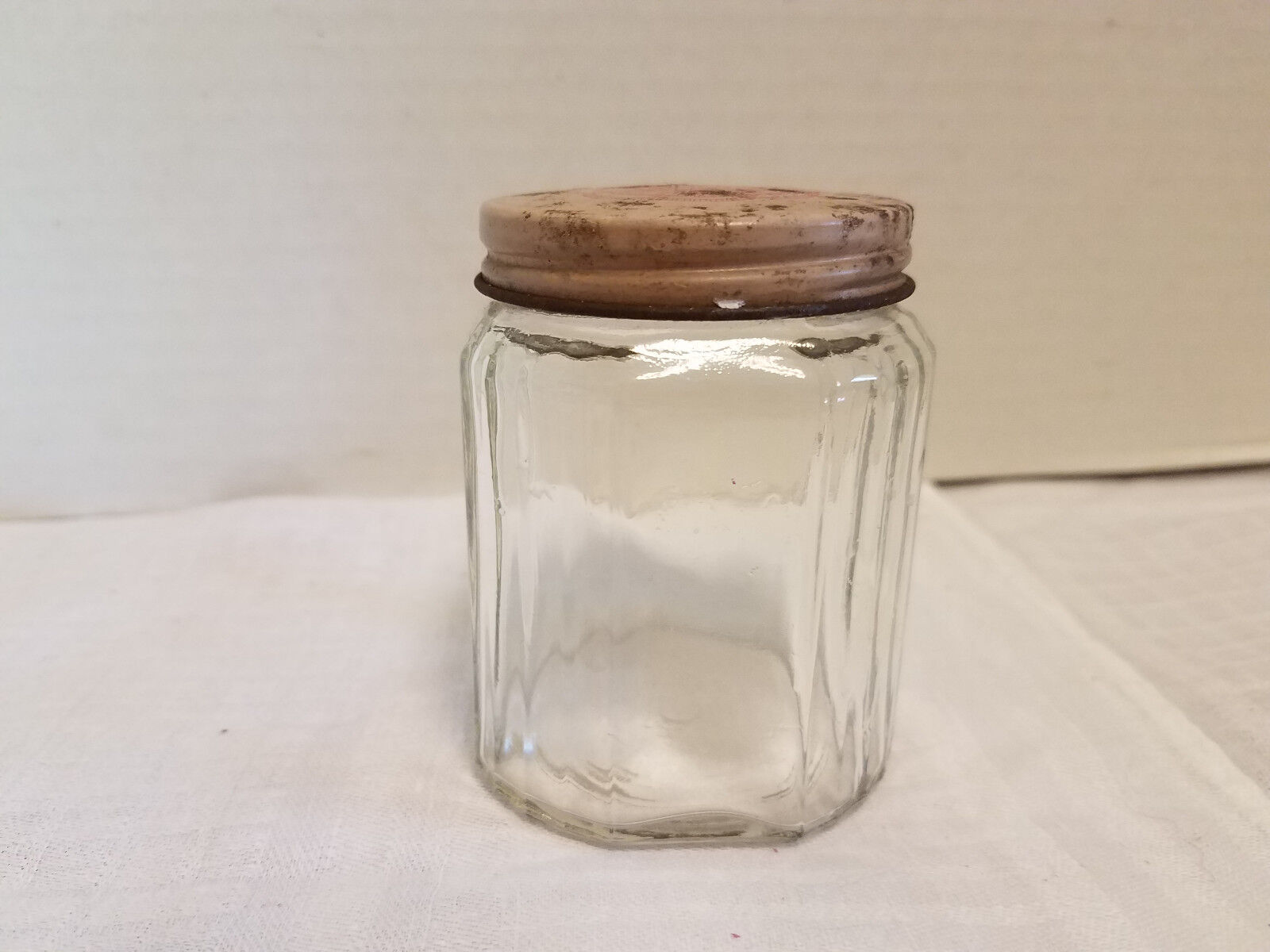 Antique Clear Glass Powder Face Cream Jar w/ Lid  PRIMITIVE Rustic Decor 3\