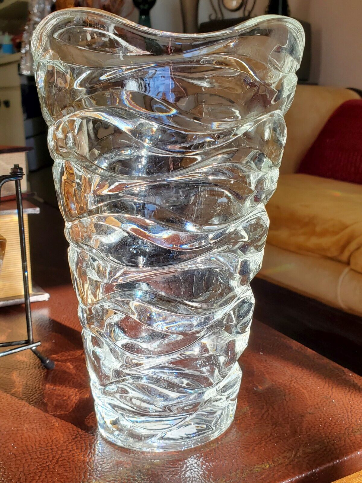 Mikasa Crystal Table Vase Clear Rippling Pattern, Elegant Glass Vase, Vintage