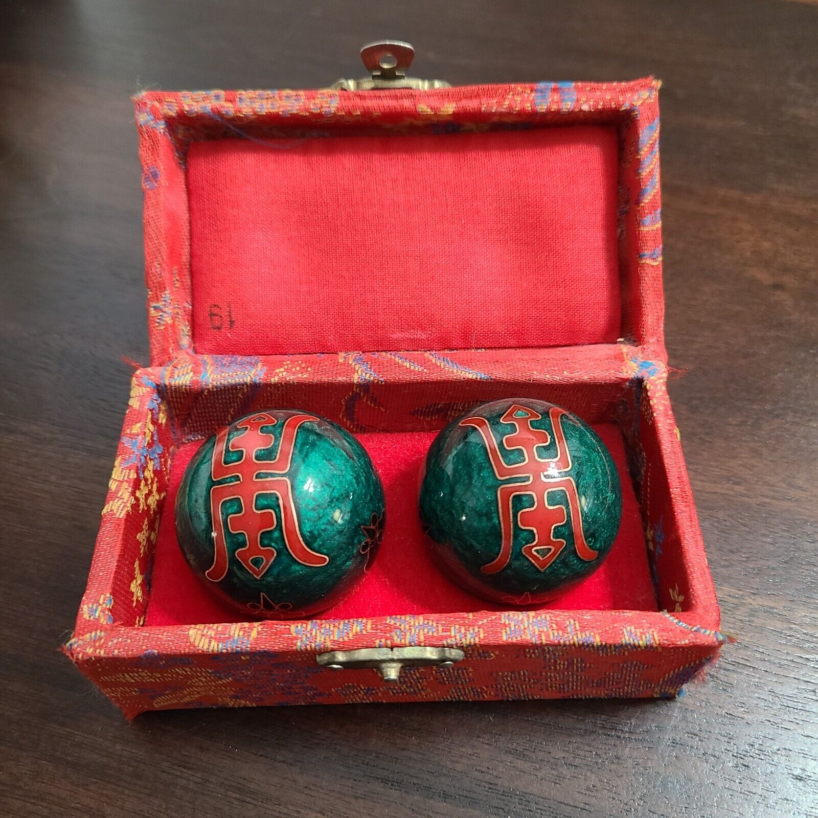 Vintage Chinese Baoding Stress Balls Chimimg Cloisonne In Silk Box
