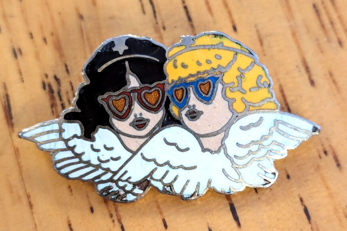 Fiorucci  1980s Lisa Frank Enamel Collectors Pin PUNK cherubs wearing sunglasses