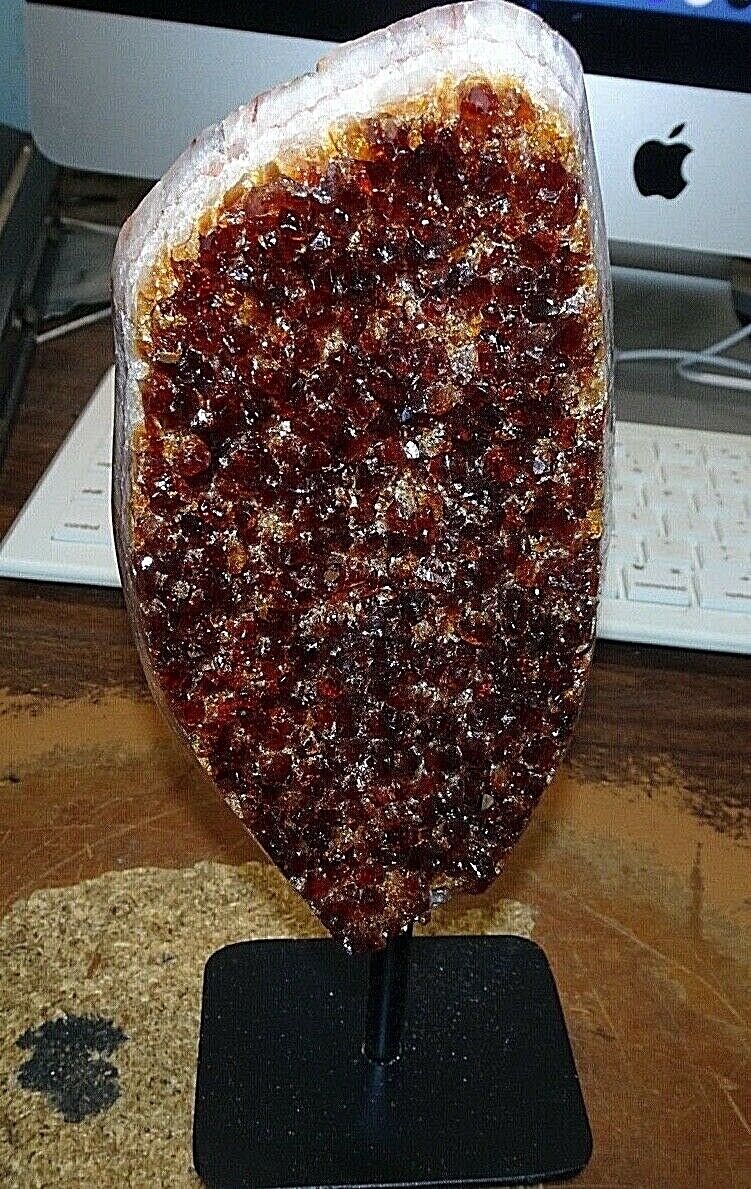 LARGE CITRINE CRYSTAL CLUSTER GEODE F/ BRAZIL CATHEDRAL STEEL  STAND 