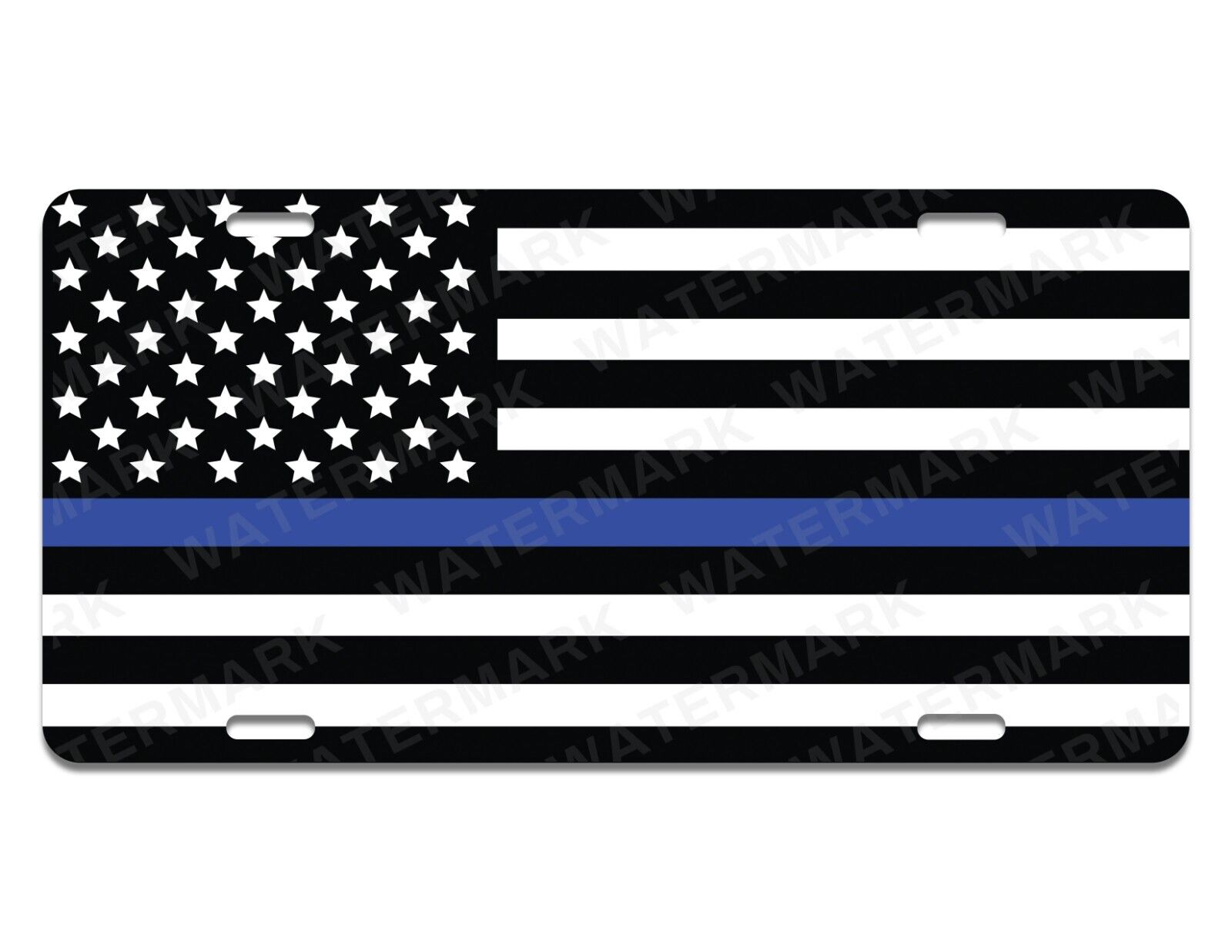 Thin Blue Line Police Metal Novelty Car License Plate Tag American Flag Support