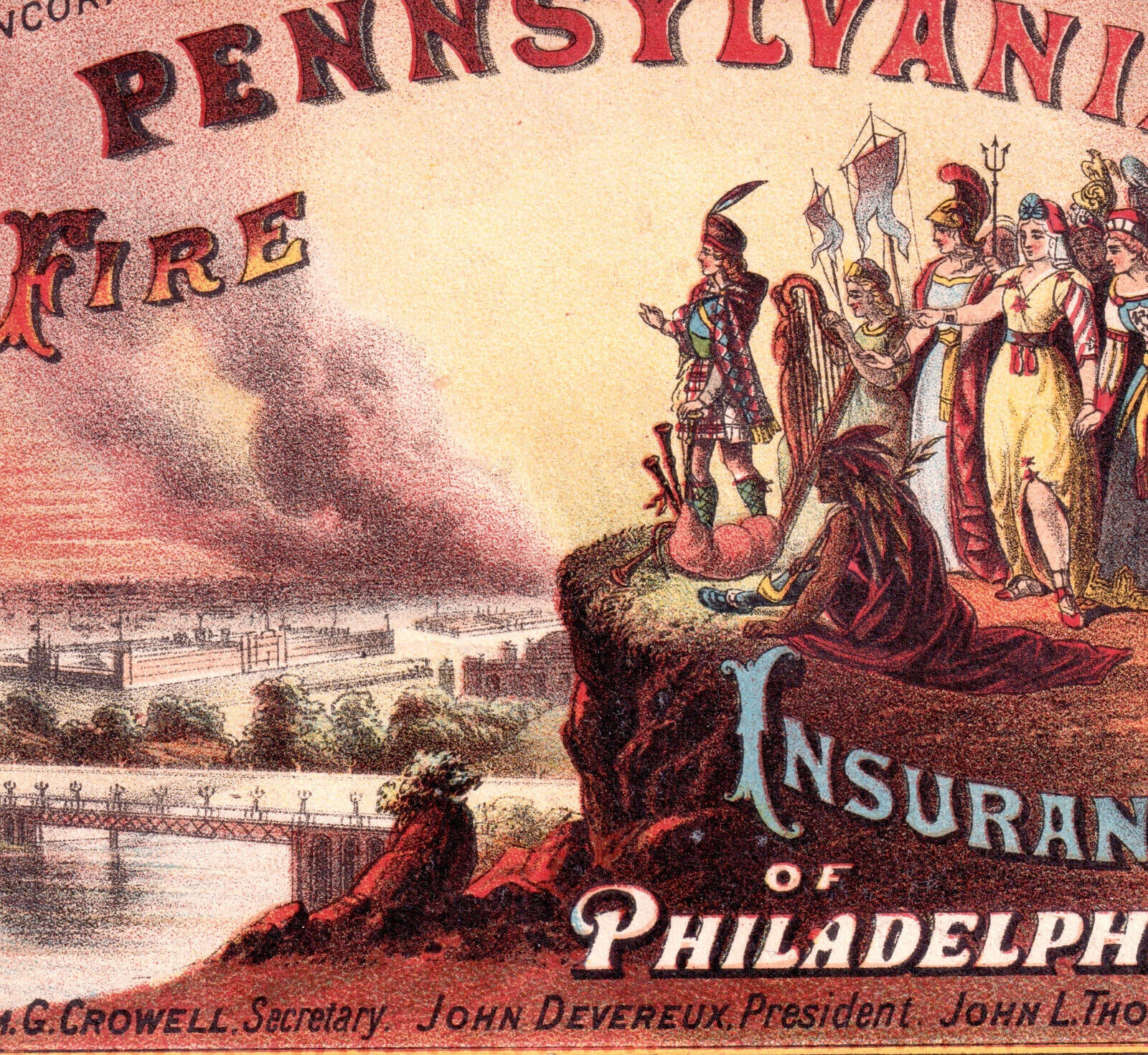 1876 Philadelphia Centennial Exposition Fire Insurance Rare Victorian Trade Card