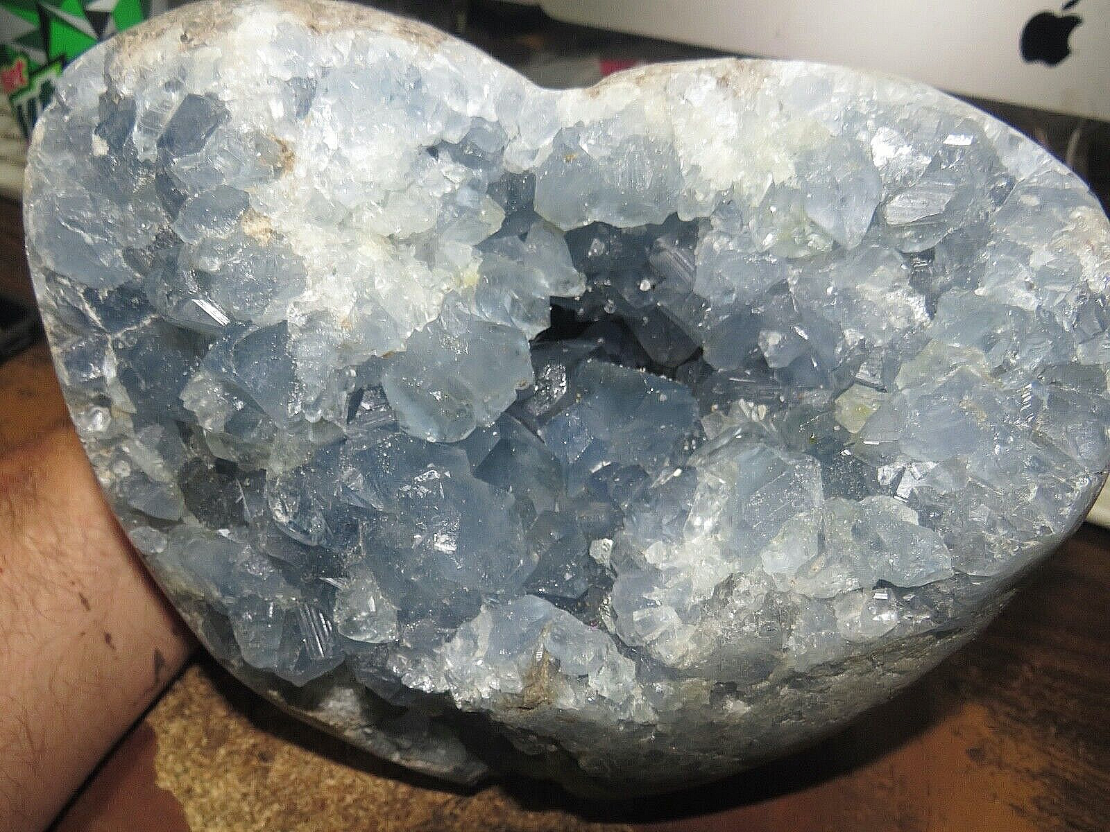 HEART Natural Celestite Geode Cluster Quartz Crystal Healing MADAGASCAR STD