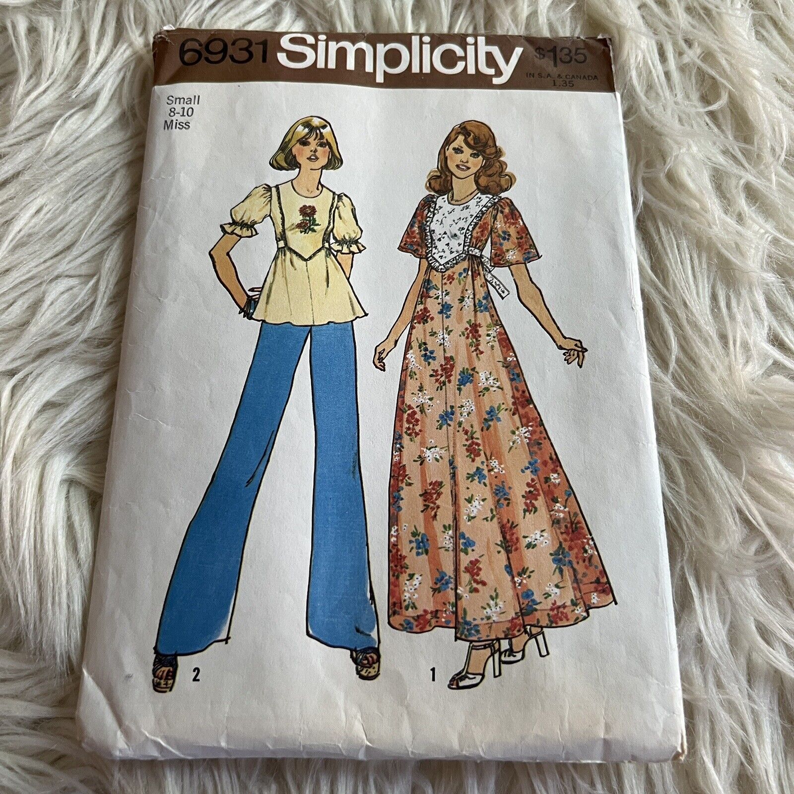 Vintage 70s Simplicity 6931 Cottage Prairie Dress Blouse Sewing Pattern 8-10 XS
