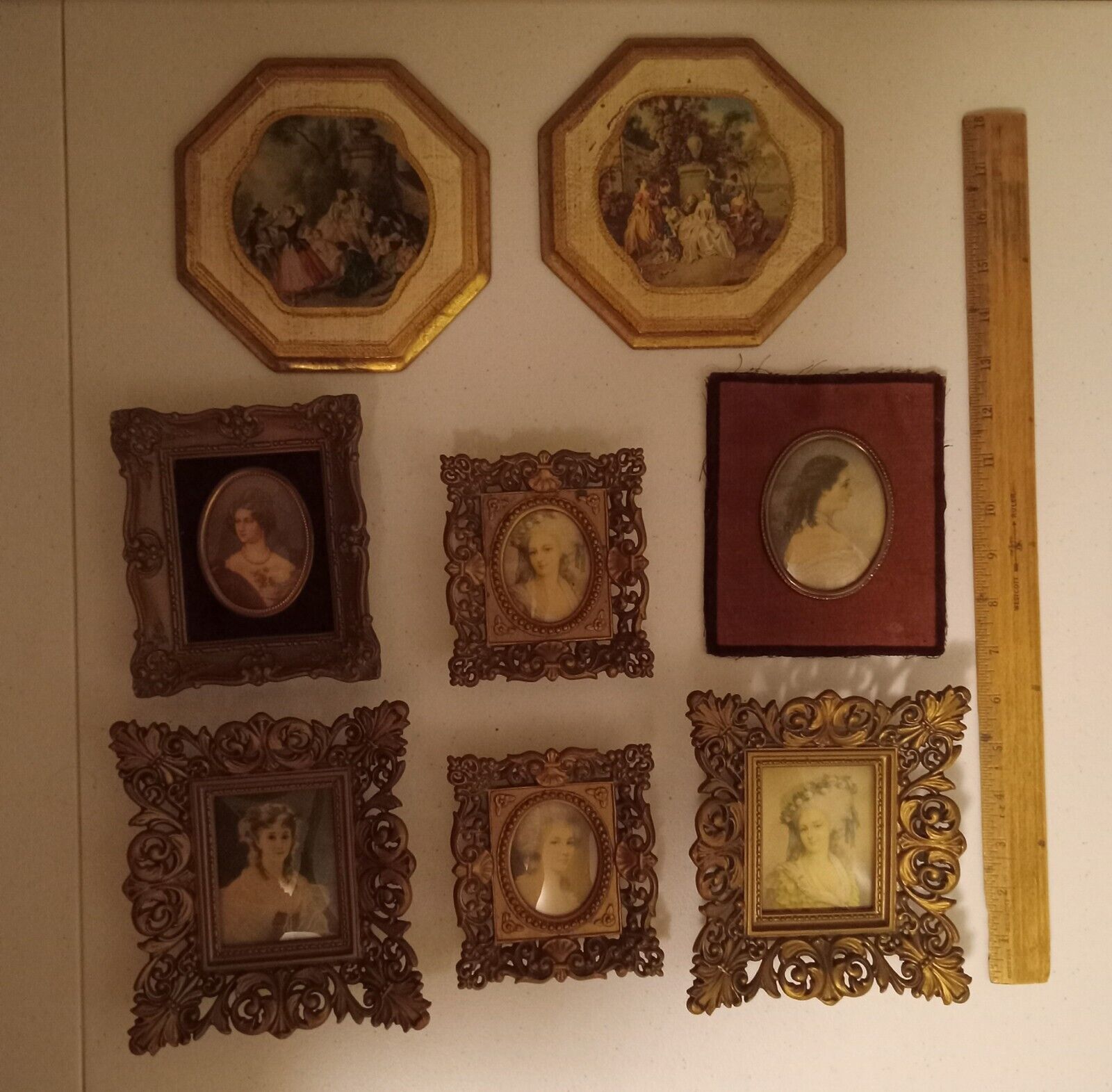 8 Miniature Mini Vintage Picture Frames Framed Art Pictures Victorian female