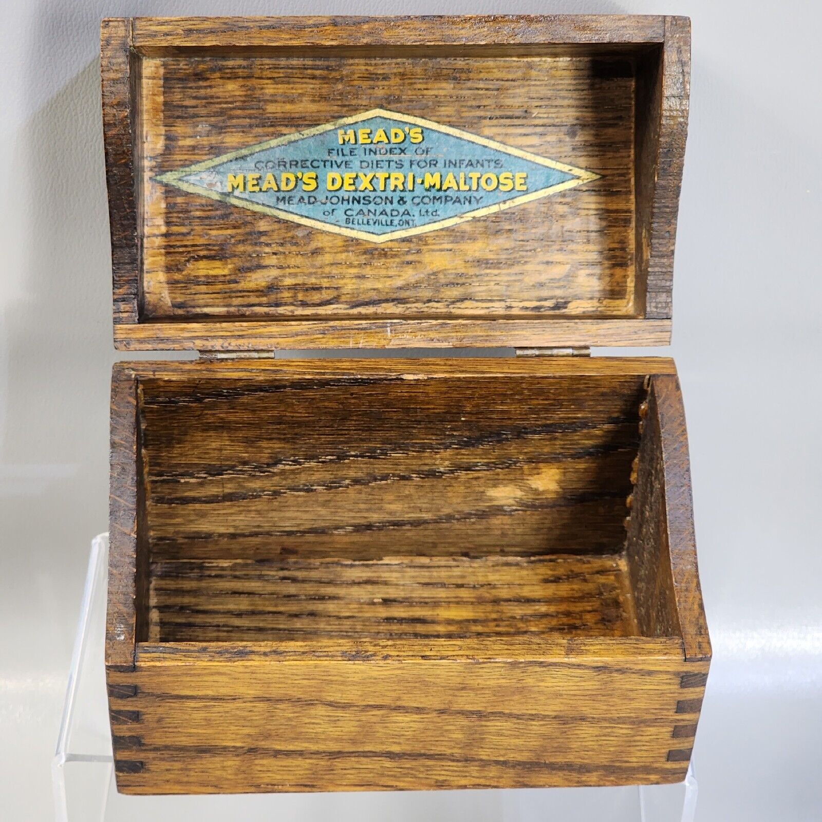 Antique Mead Johnson of Canada Dextri Maltose File Index Wood Box Infant Diet