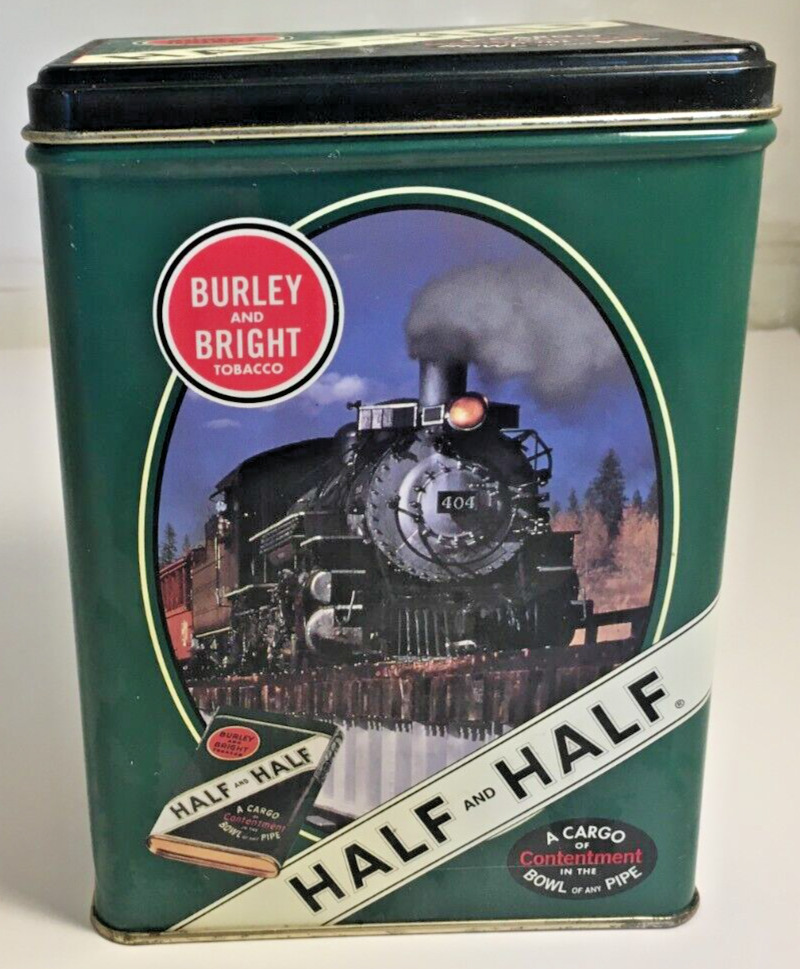 Vtg Half And Half Locomotive Train Engine Burley & Bright Tobacco Tin Container 