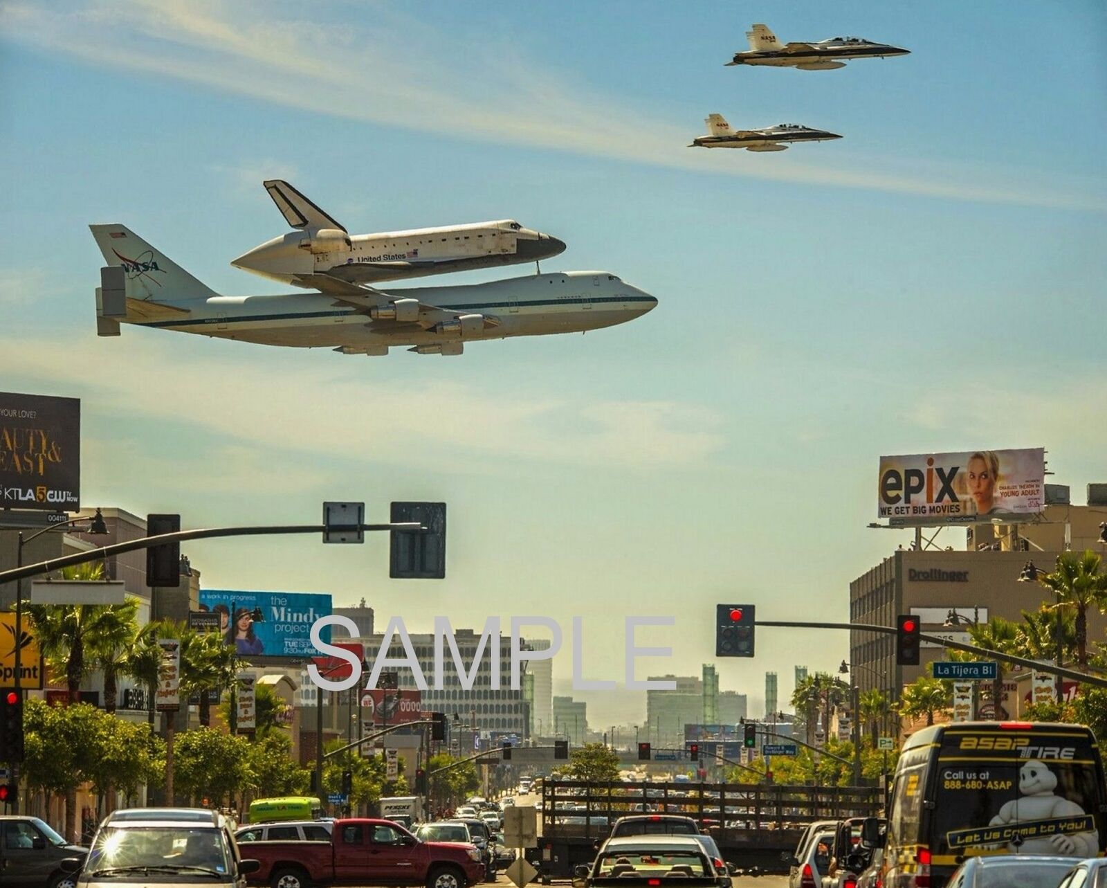 Space Shuttle Endeavor on Boeing 747 Over Los Angeles PHOTO