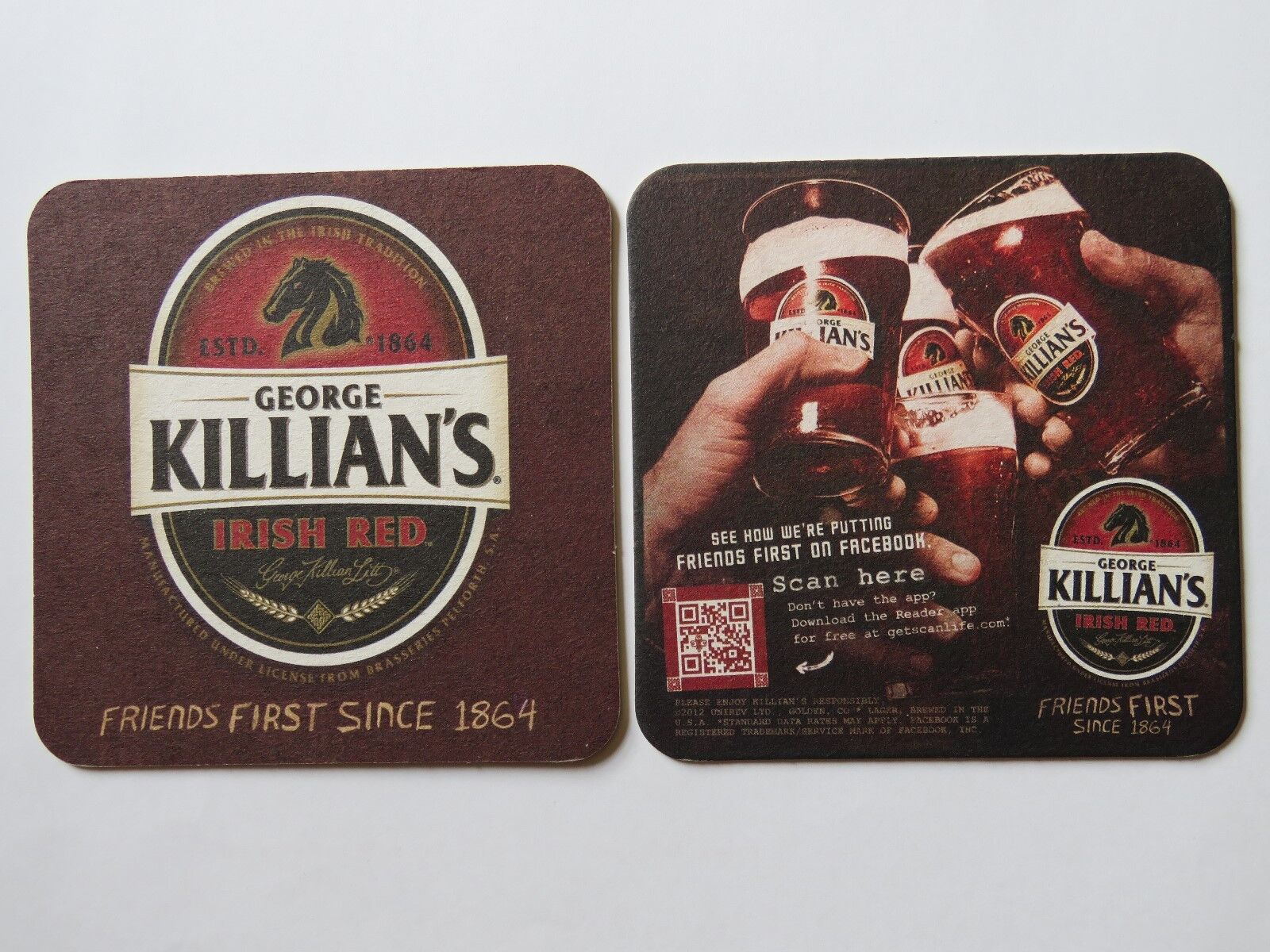 Beer Brewery Coaster: GEORGE KILLIAN\'S Irish Red ~ Facebook Friends ~ Since 1864