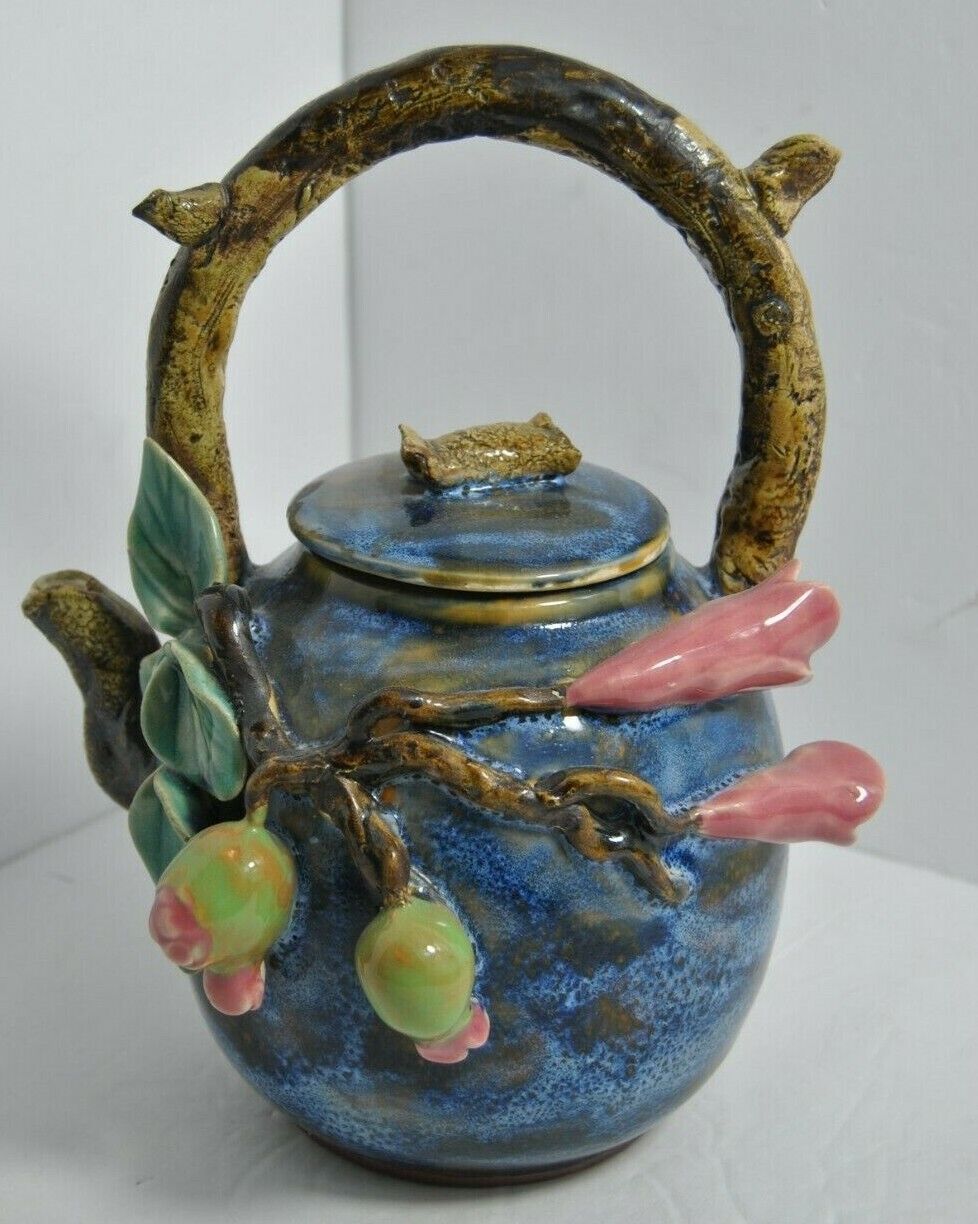Antique Vintage Majolica Detailed Flower Vine Design Teapot