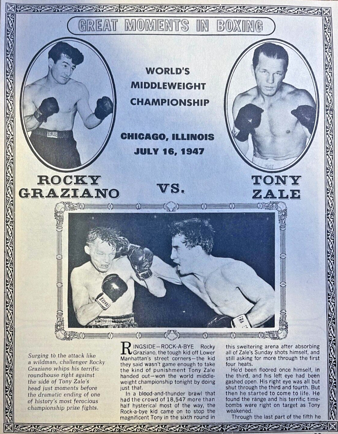 1970 Boxing Match Rocky Graziano vs Tony Zale July 16 1947