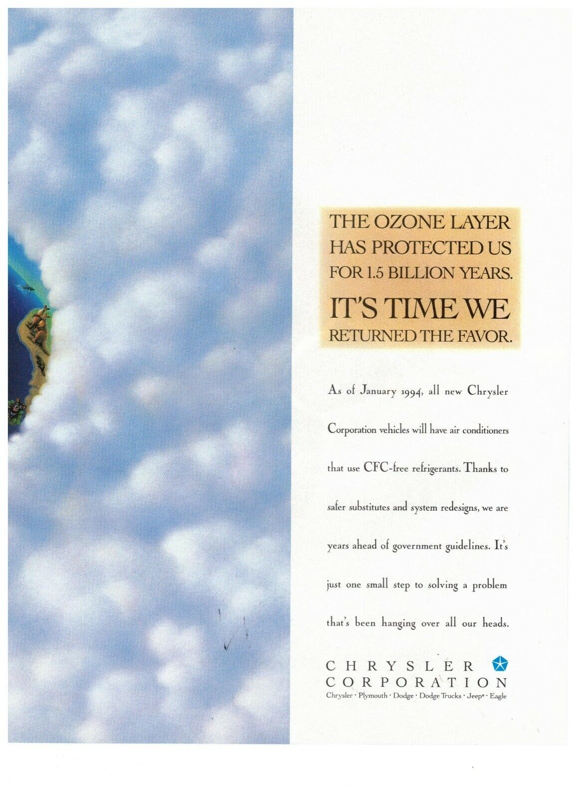 Chrysler Corporation Ozone Layer Cloud Cover Vintage 1995 Print Ad