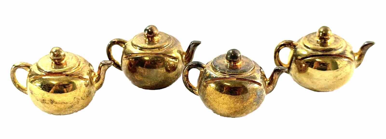 Vintage Miniature Brass Teapots Card Holders Set of 4