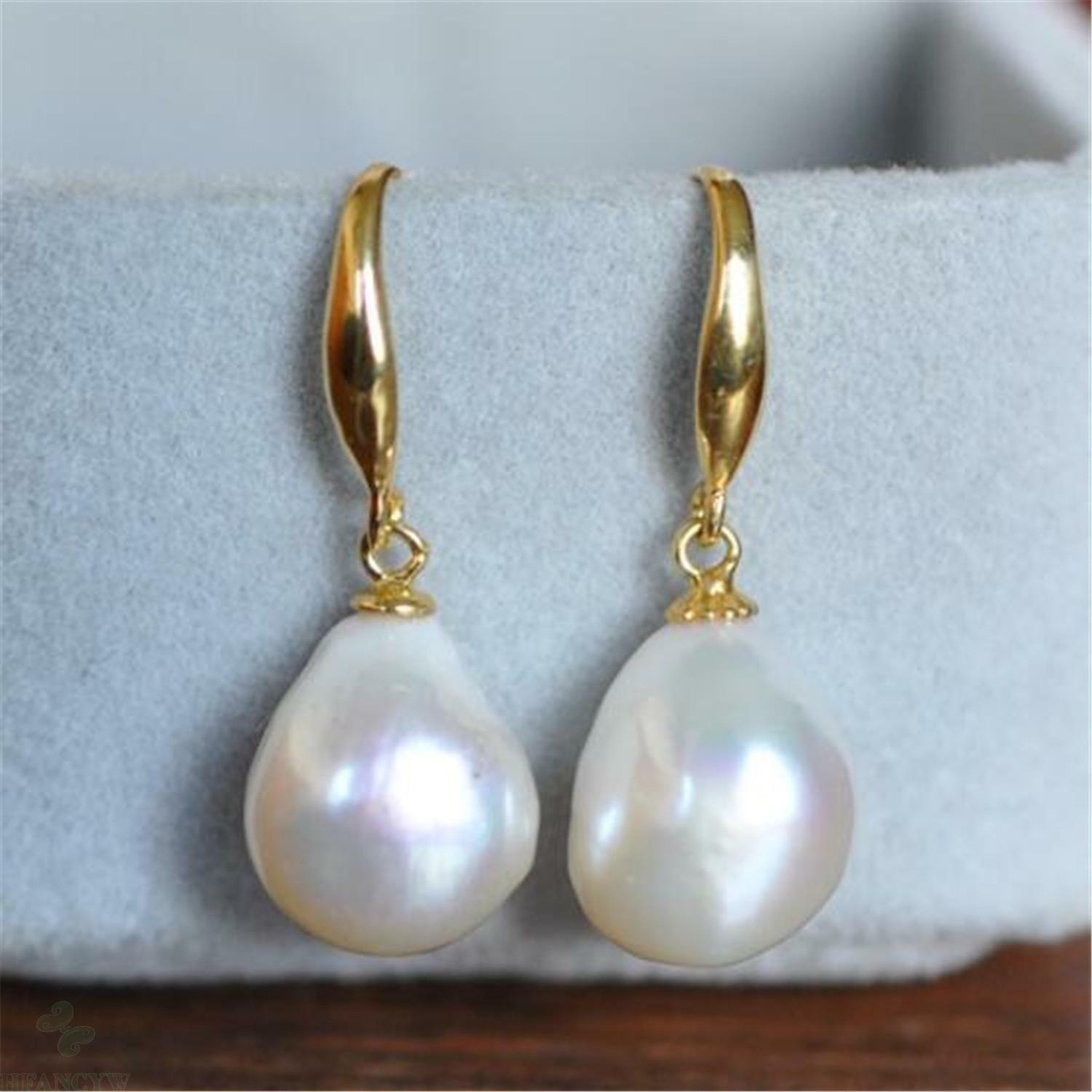 Fashion 11-12mm White Baroque Pearl Earrings 18k hook Mesmerizing AAA Aurora