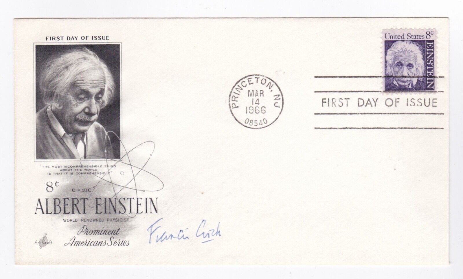 Francis Crick Signed Albert Einstein First Day Cover Envelope (FDC)