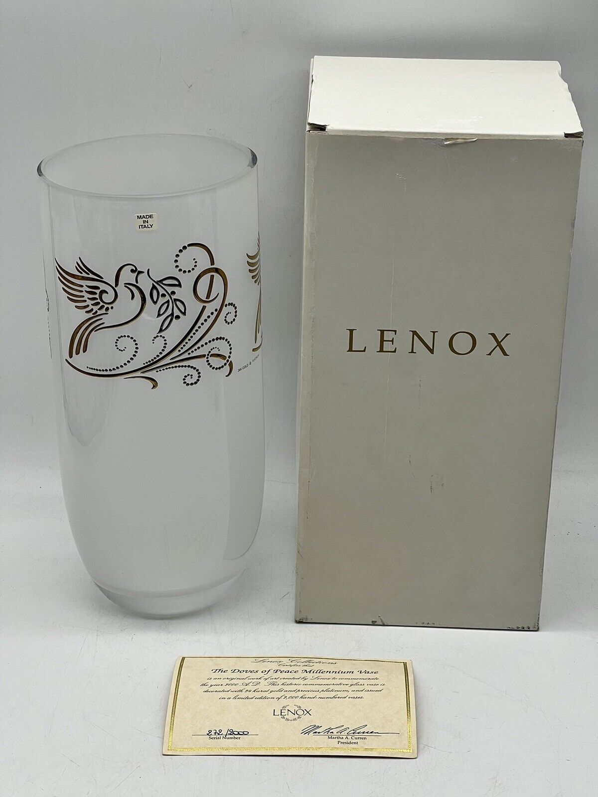 Lenox The Doves Of Peace Millennium Glass Vase 24K Gold & Platinum COA Limited