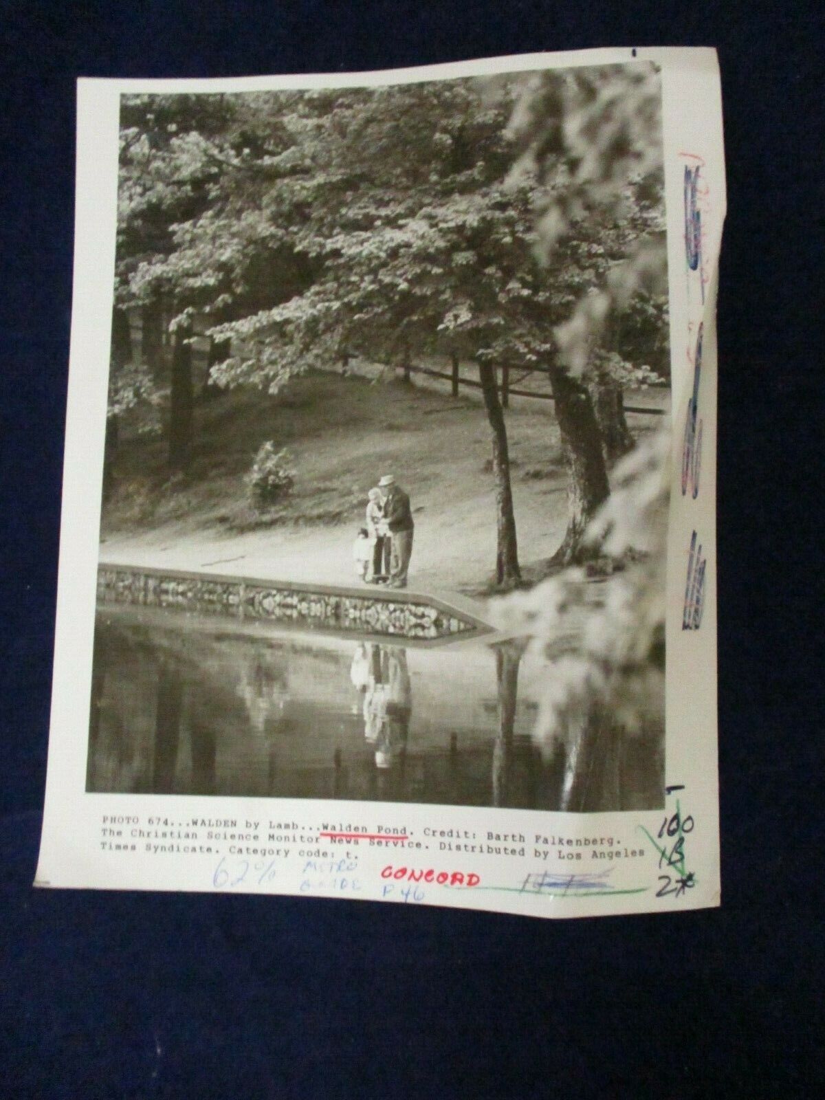 Glossy Press Photo Vintage Walden Pond fishing christian science monitor news