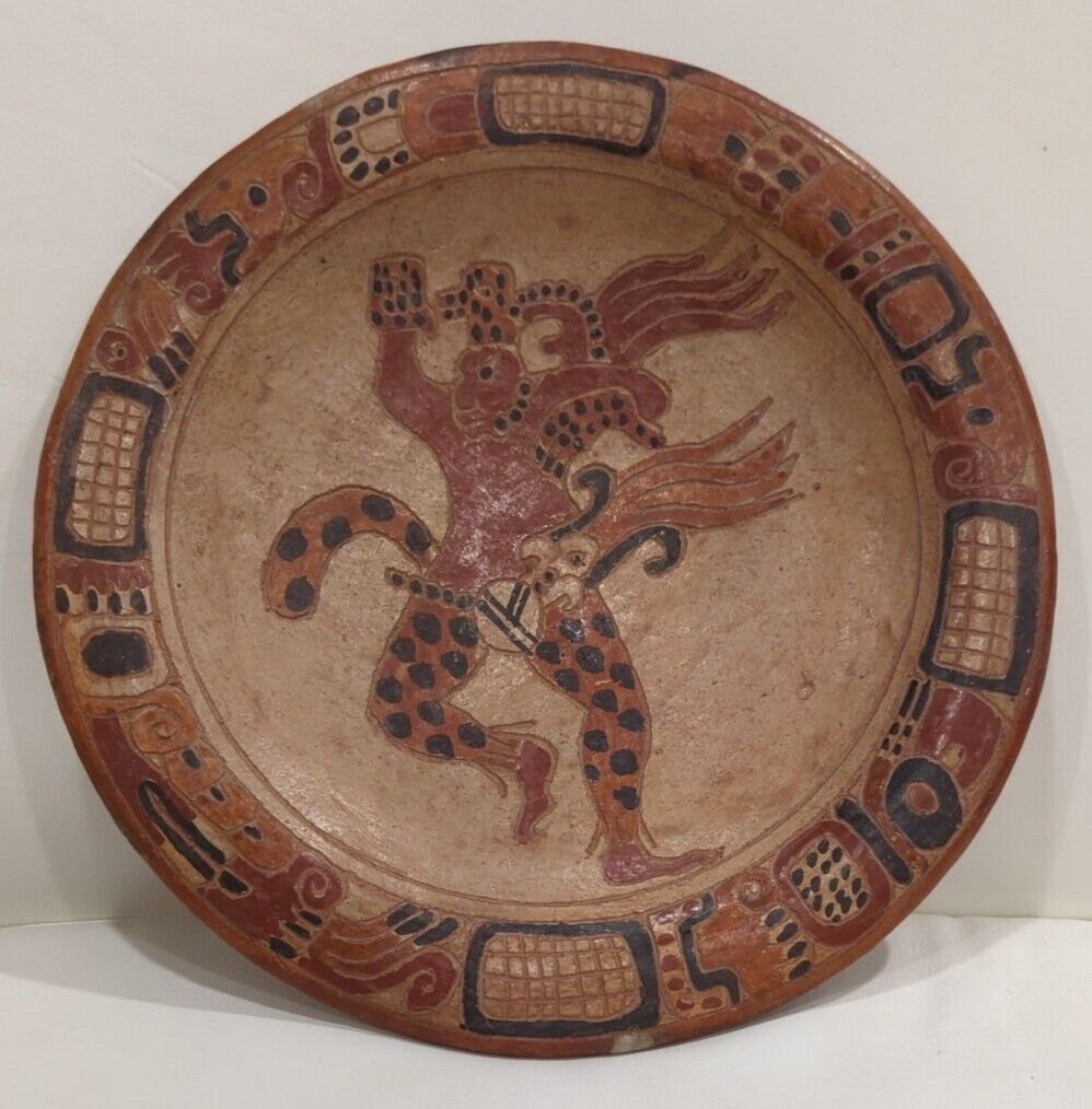 authentic POLYCHROMED MAYAN DISH-El Salvador ethnographic terracotta art pottery