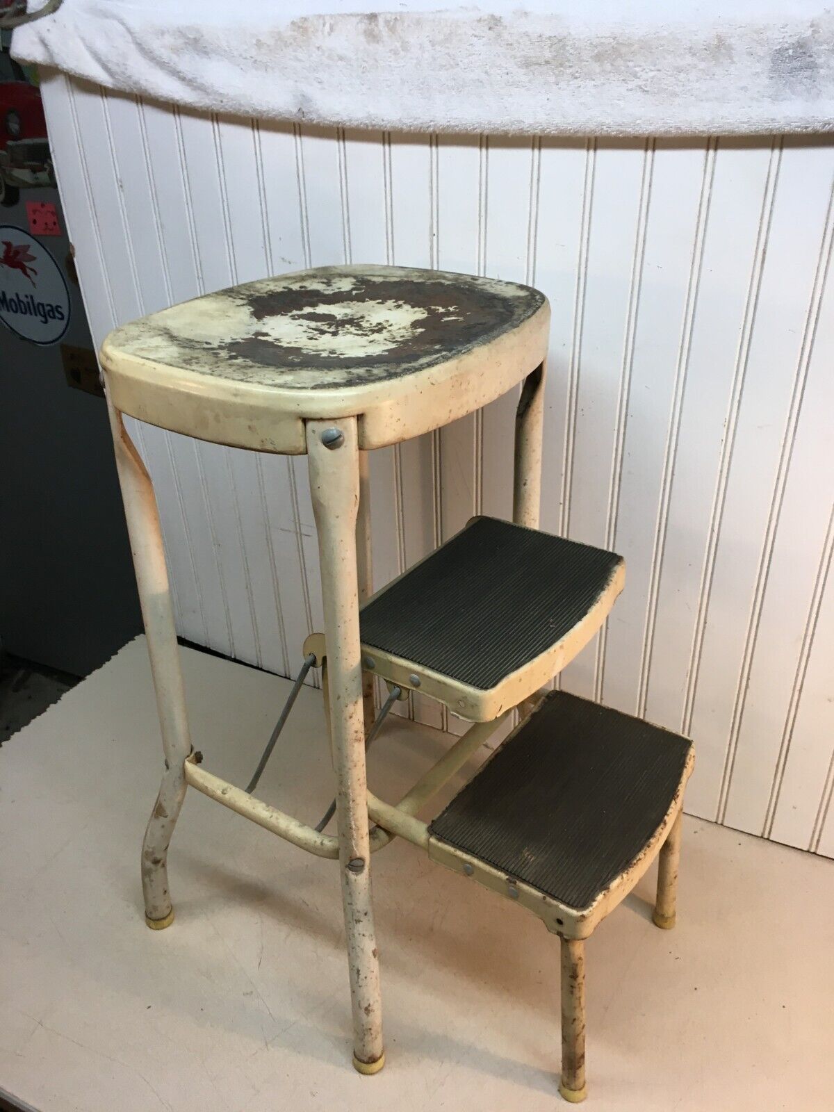 Vtg Cosco kitchen Step Stool Youth Chair  mid century  white  Utility Chair