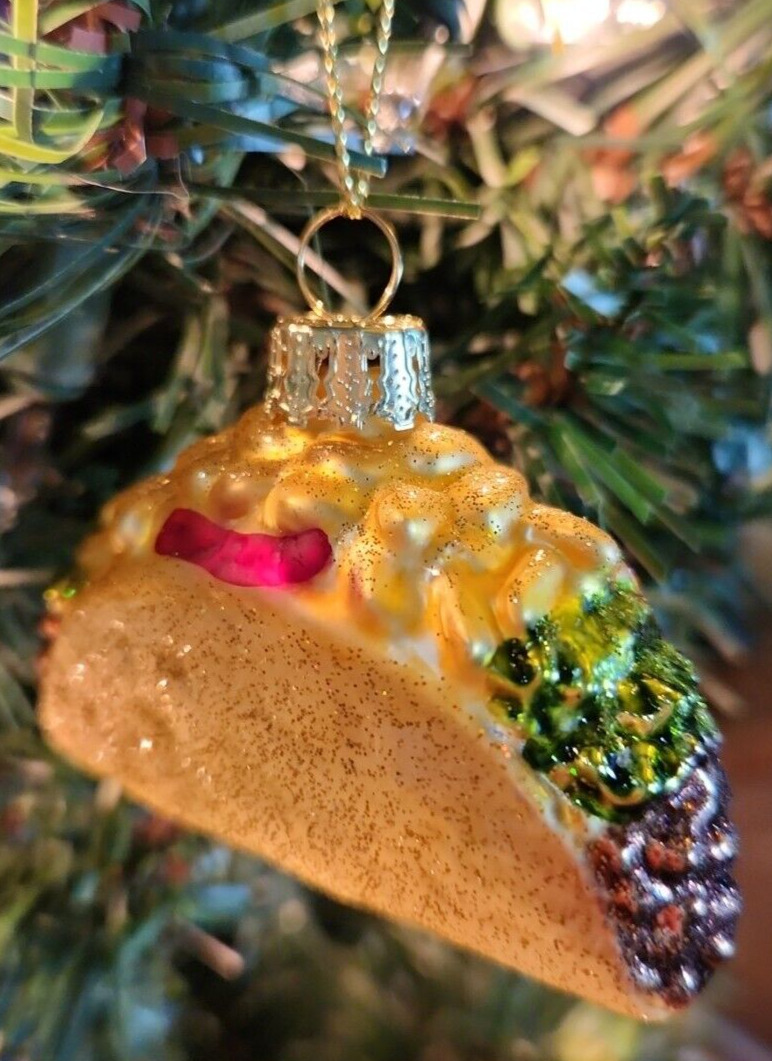 NEW Taco Small Glass Christmas Tree Ornament Fast Food Themed Funny Holiday
