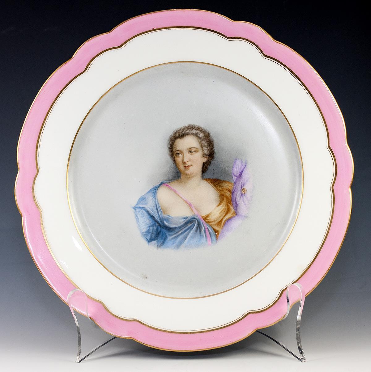 Antique Old Paris Portrait Plate, Duchesse de Chateauroux (1717-1744), Louis XV