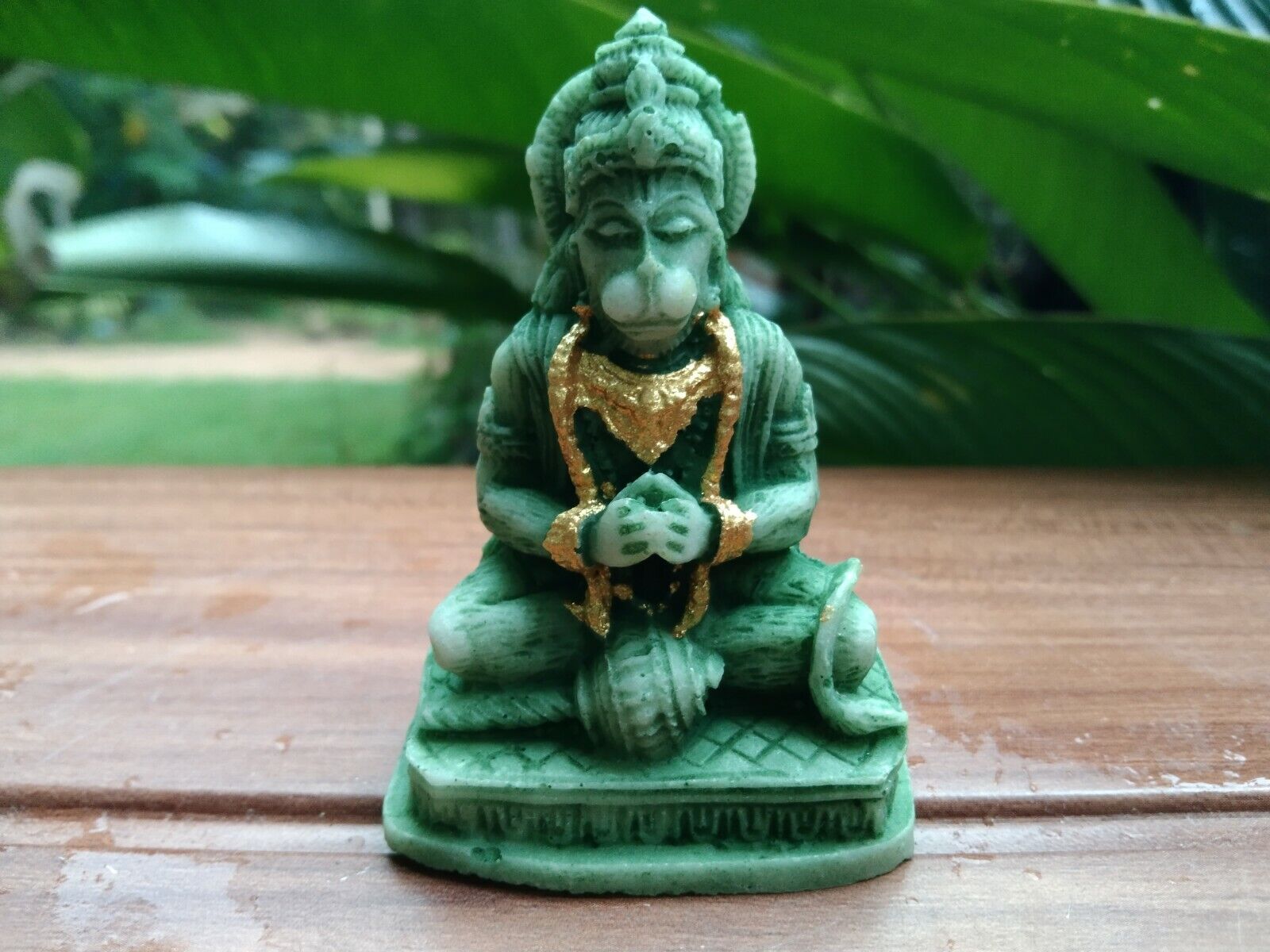 Lord hanuman green gold statue gift sculpture hindu god figurine hanumantha...