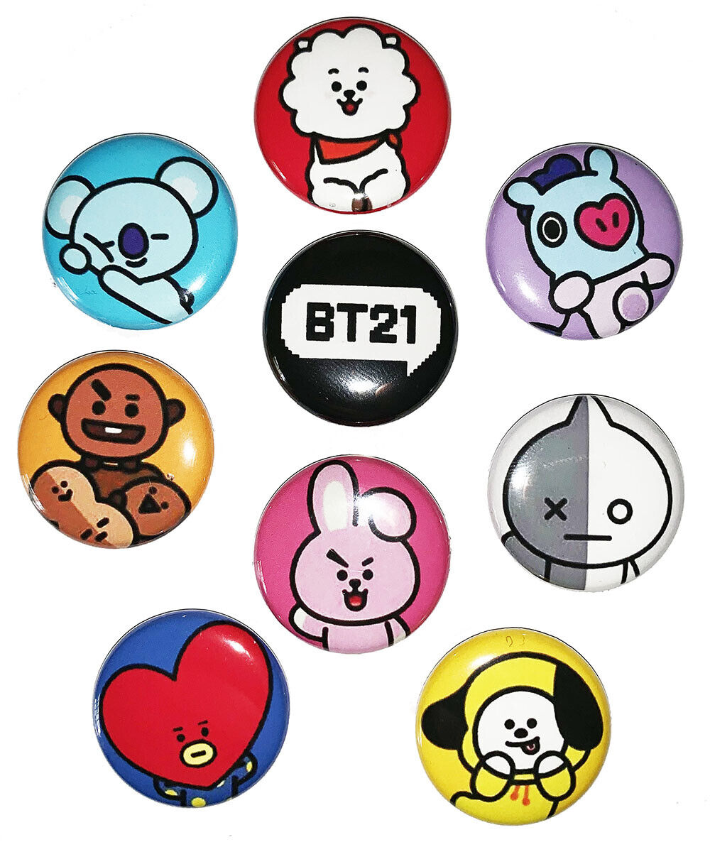 BT21 - 9pcs Button Set (1 inch PIN BACK) K-pop BTS - Concert Gear