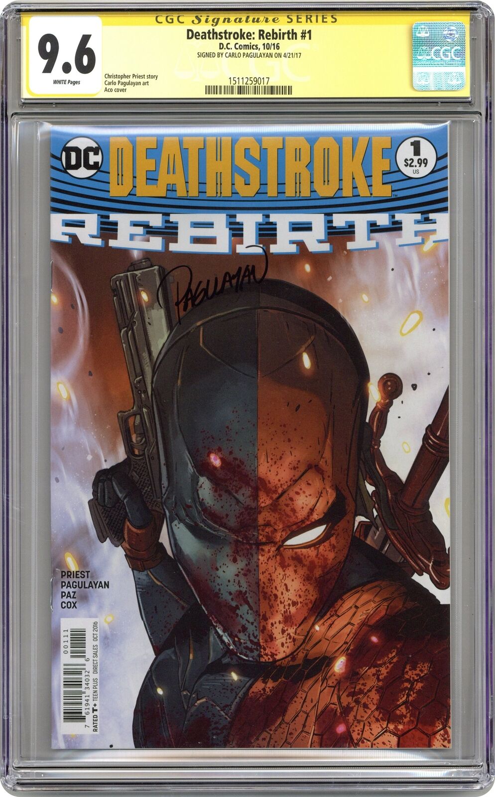 Deathstroke Rebirth 1A Aco CGC 9.6 SS Pagulayan 2016 1511259017