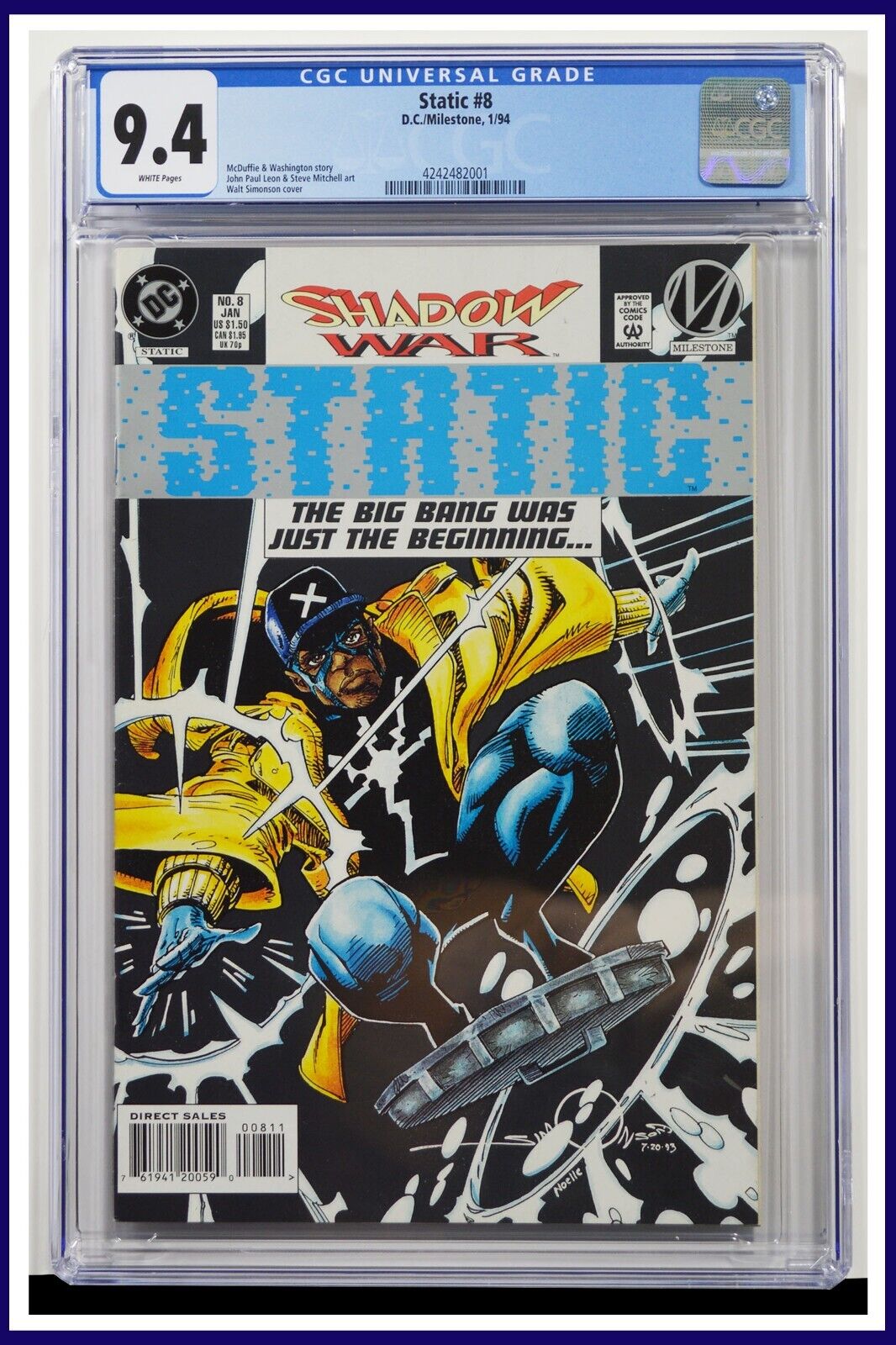 Static #8 CGC Graded 9.4 DC/Milestone 1994 Original First Printing Comic Book.