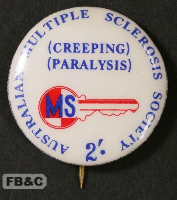 c1950/60s Australian Multiple Sclerosis Society MS 2/- Badge Creeping Paralysis