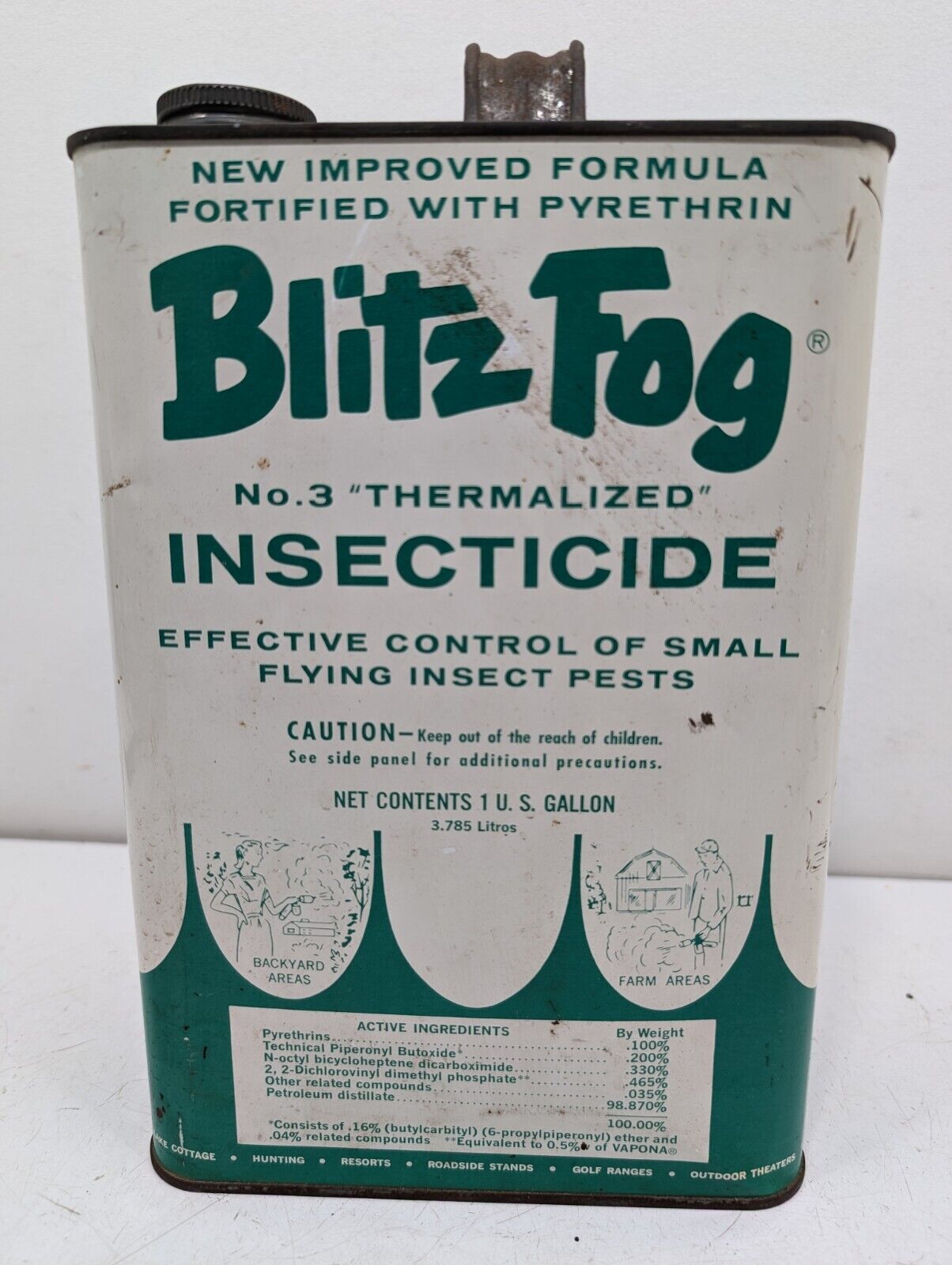 Vintage Blitz Fog Insecticide Metal Gallon Can Advertising 1964 Insect - Empty 