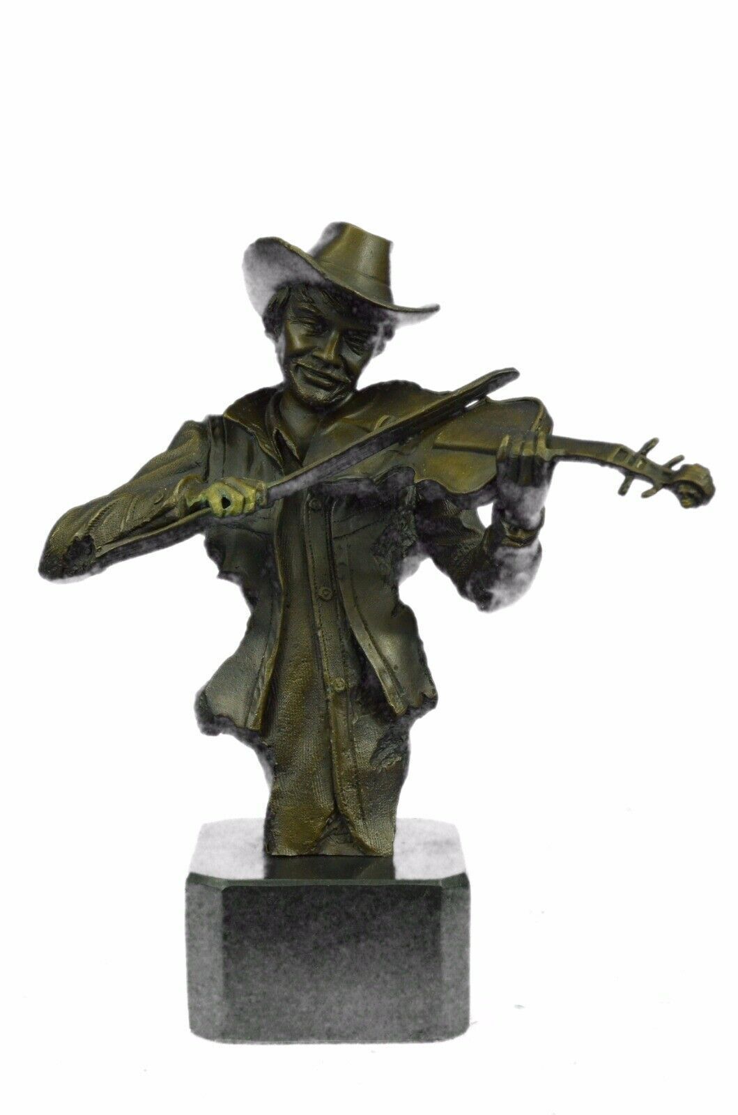 Cowboy Playing Violin Fiddle Music Bronze Sculpture Marble Statue Figurine Sale