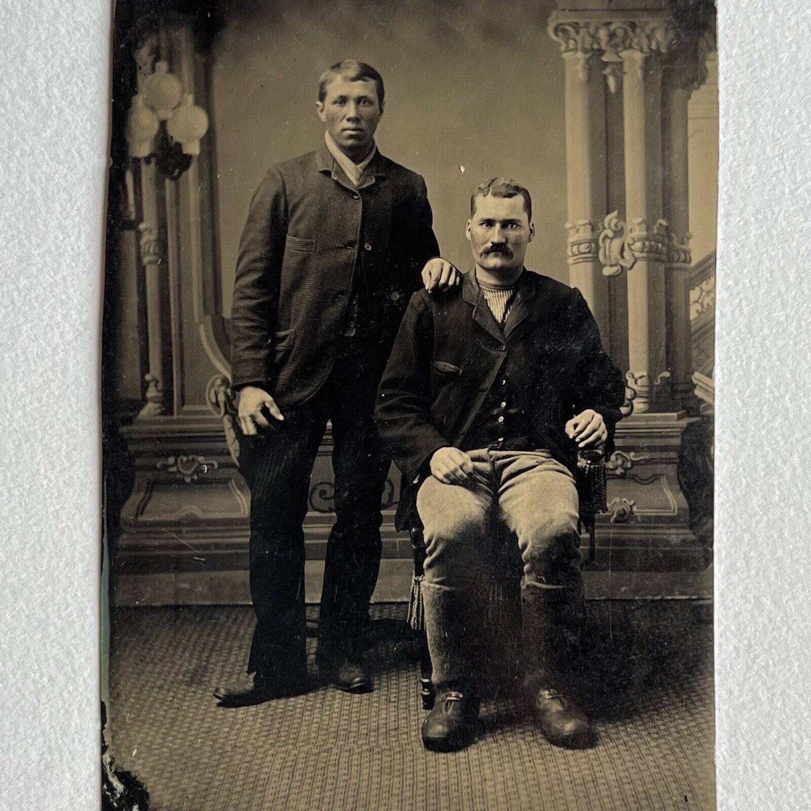 Antique Tintype Photograph Handsome Ruffian Working Class Men Affectionate