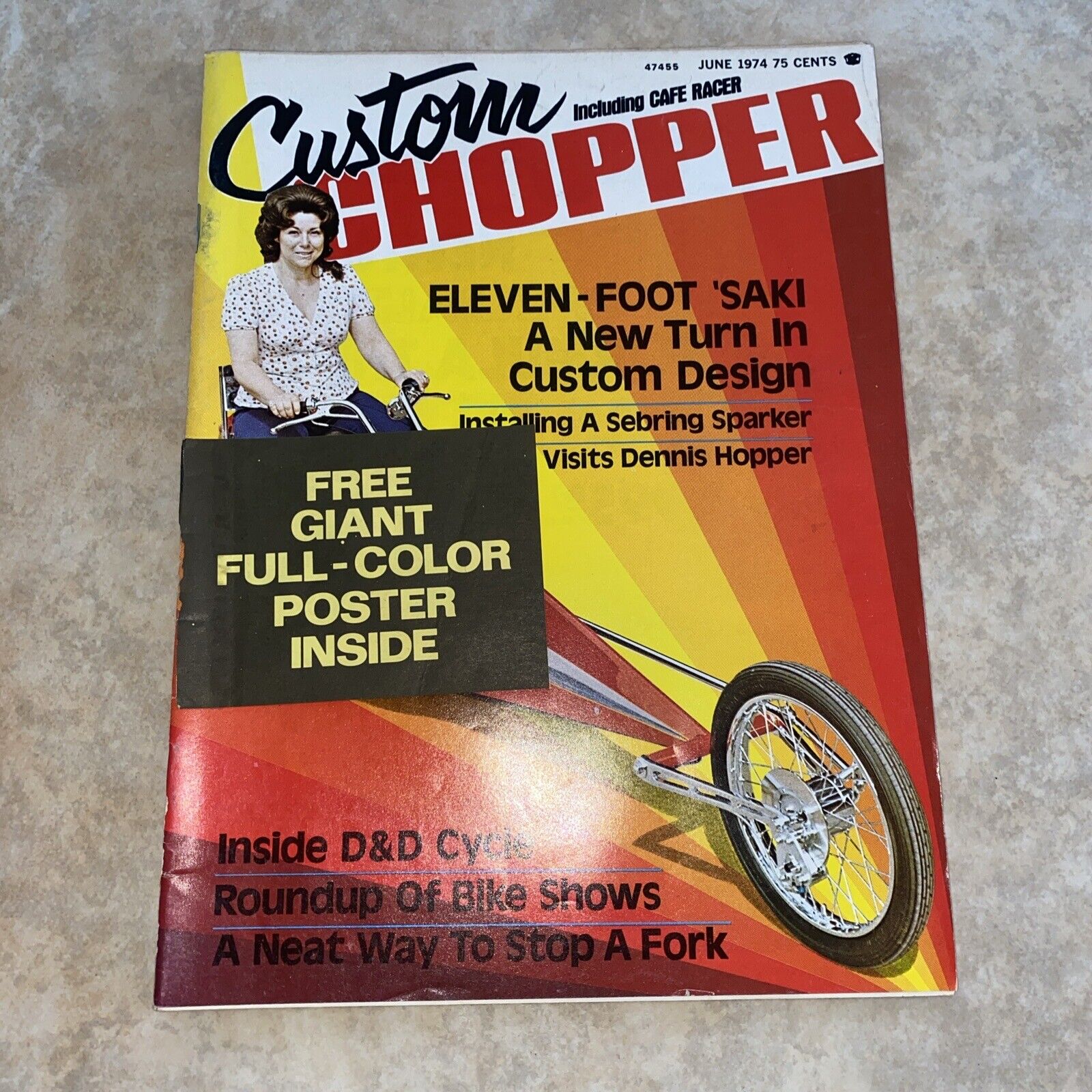 Vintage custom chopper magazine June 1974 free giant full color poster inside