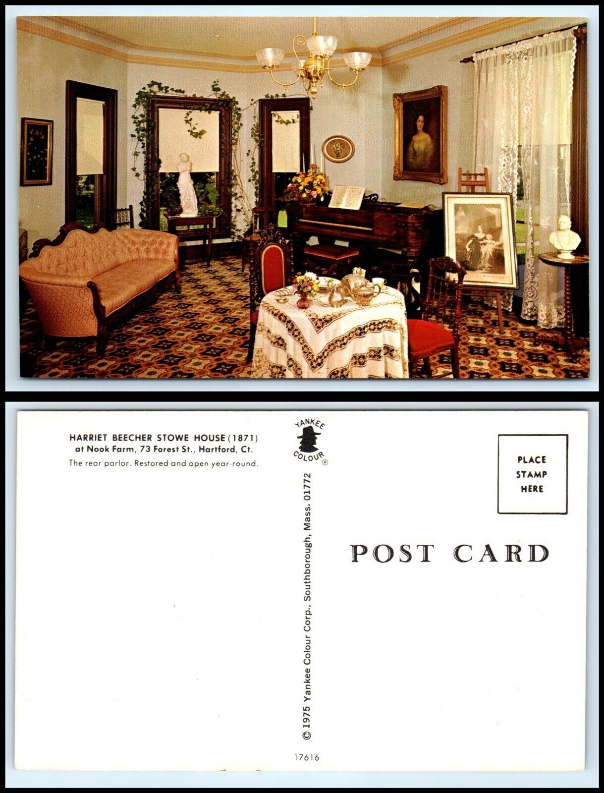CONNECTICUT Postcard - Hartford, Harriet Beecher Stowe House, Rear Parlor S6