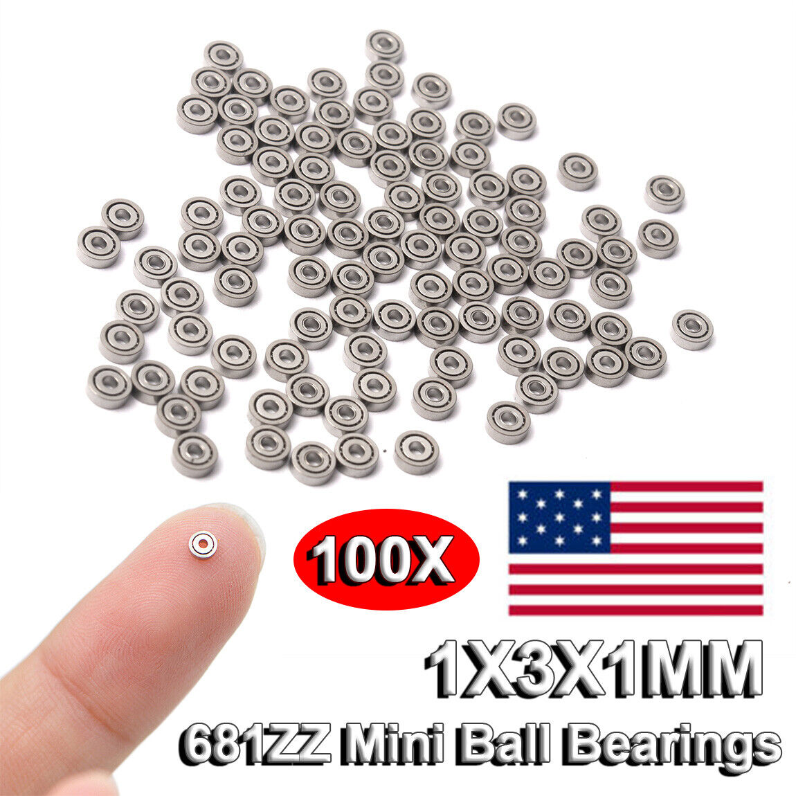 100x 681ZZ Mini iron Roller Bearings Metal Shielded Ball Bearing 1X3X1mm Silver