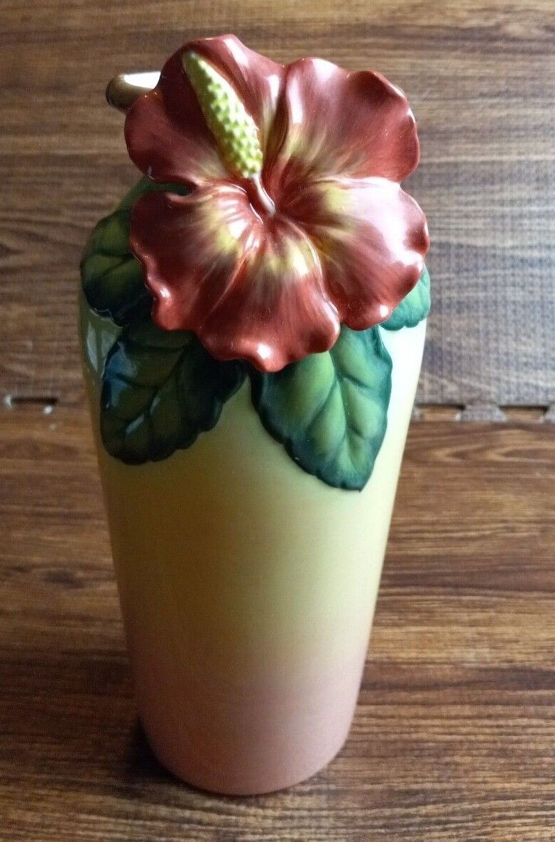 Burton & Burton FIB Floral Ceramic Vase  Hisbiscus multicolor 10.75 inches 