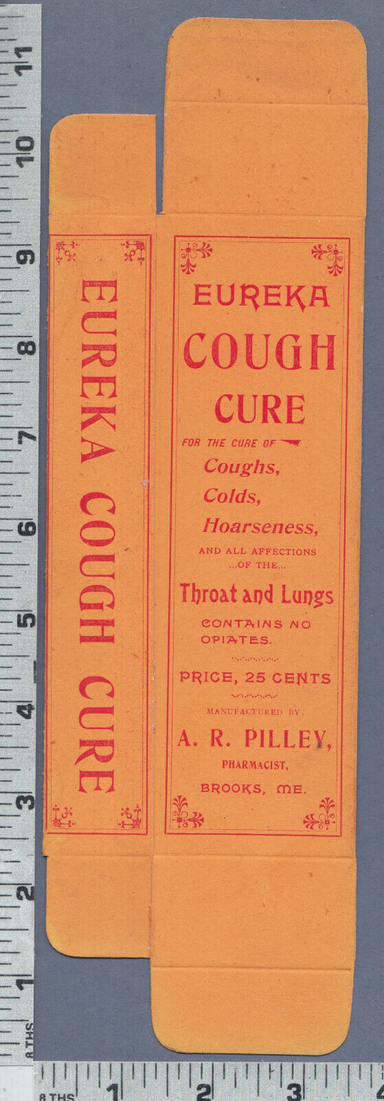 2826 Eureka Cough Cure bottle box A. R. Pilley drug store no opiates Brooks ME 