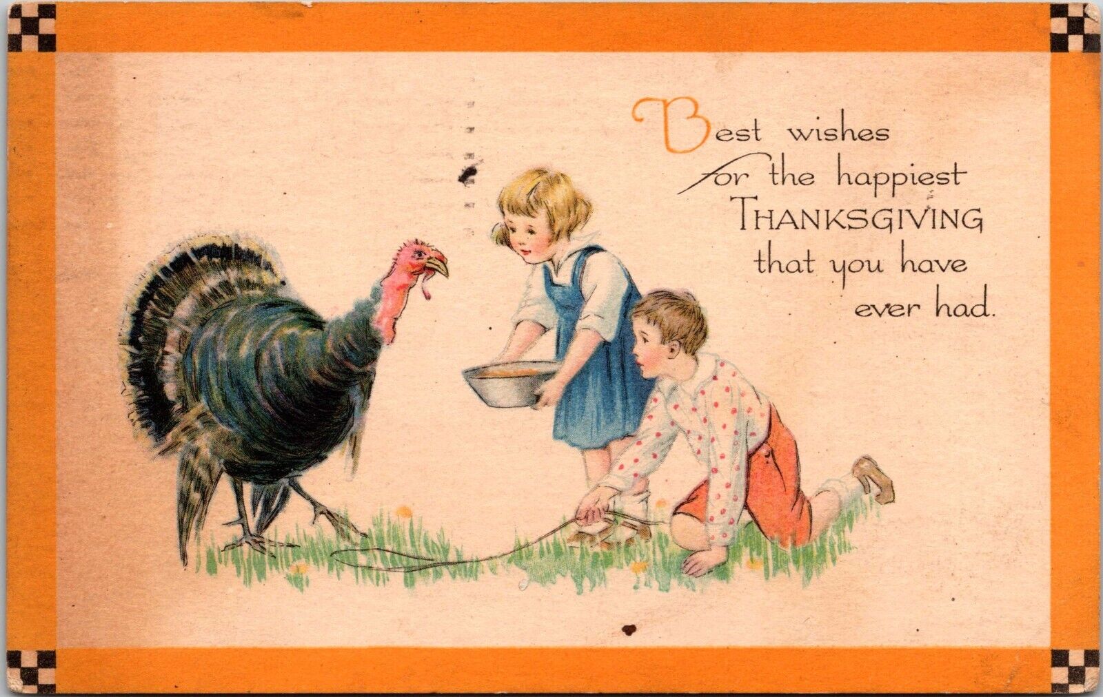 Thanksgiving Postcard Antique 1921 Pet Turkey Greetings Holiday