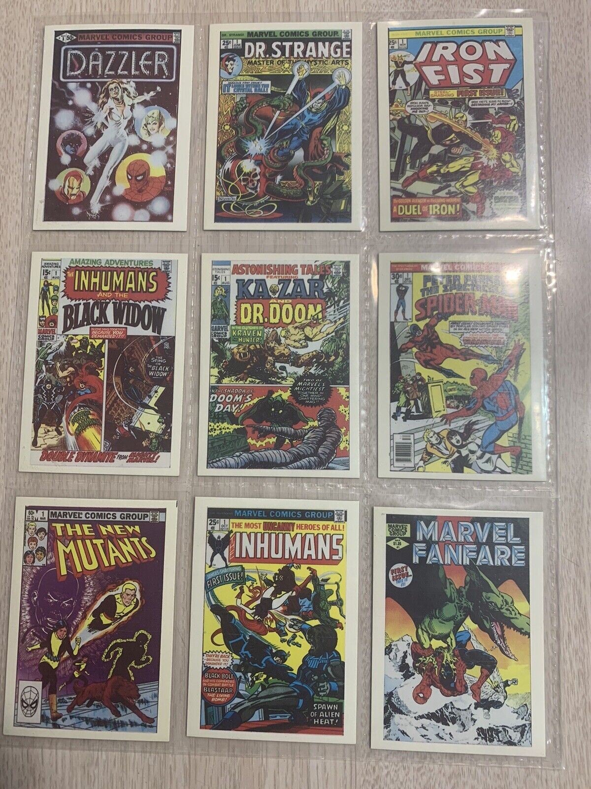 MARVEL SUPERHEROES FIRST ISSUE COVERS 9 CARDS NM 1984 ALL # 1’S EARLY MARVELS