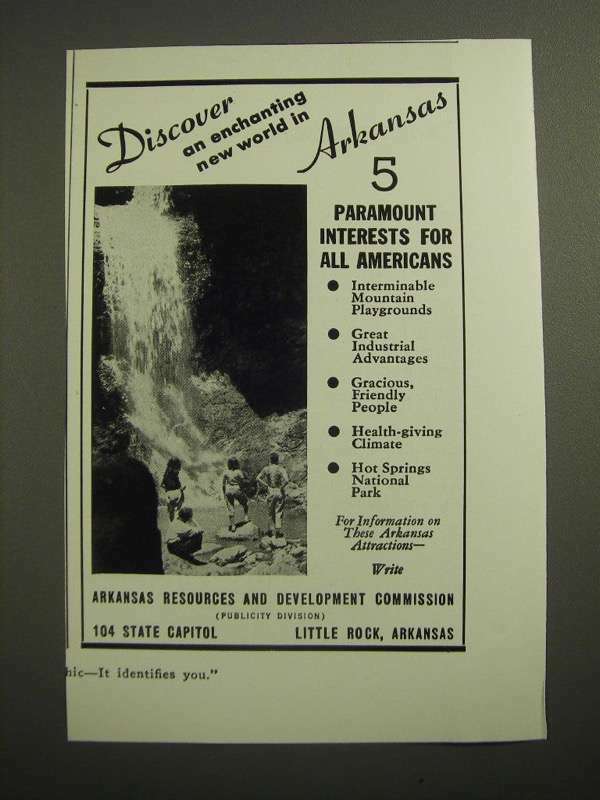 1946 Arkansas Resources and Development Commission Ad - An Enchanting New World