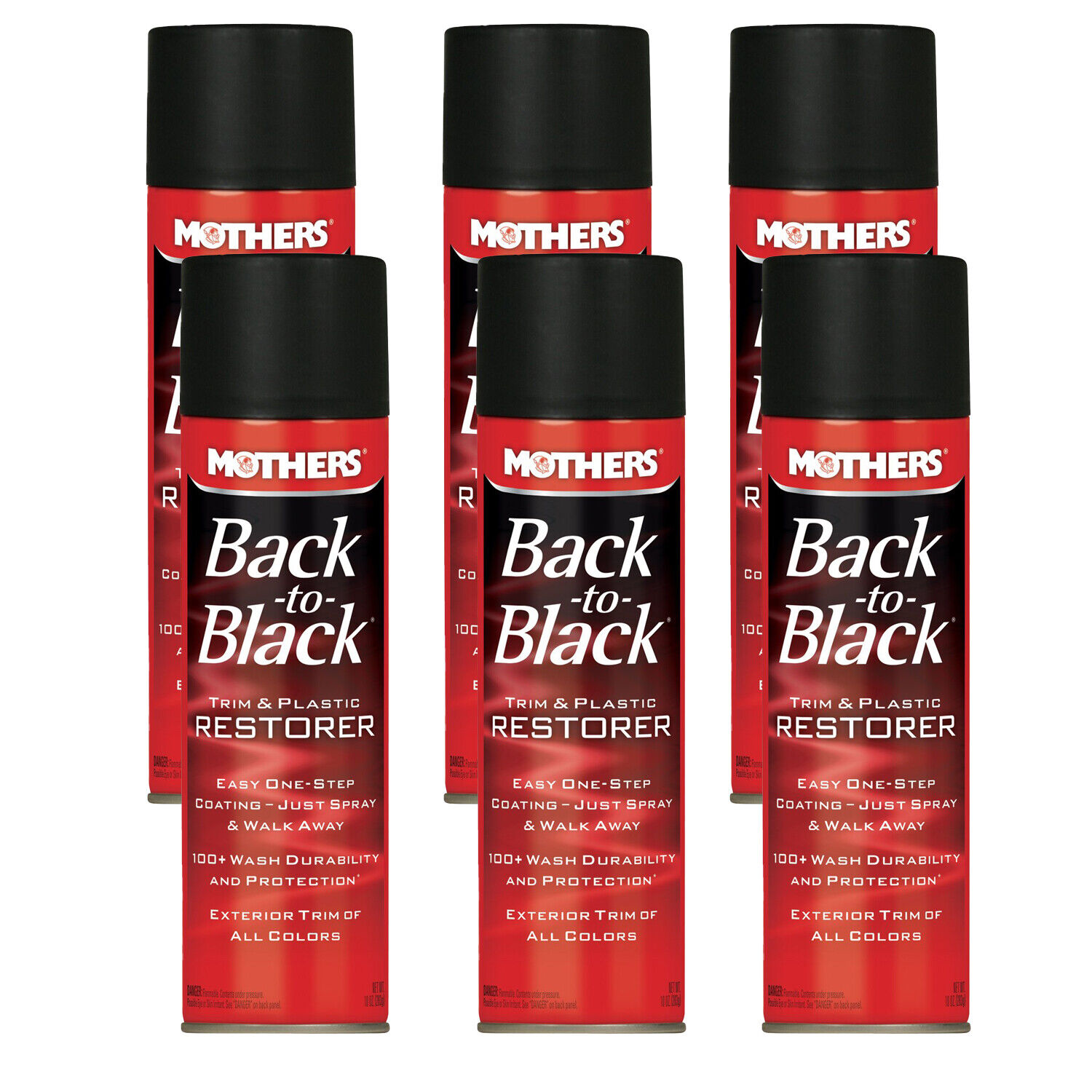 Mothers 06110 Back to Black Plastic and Trim Restorer Aerosol, 10 Ounce, 6 Pack