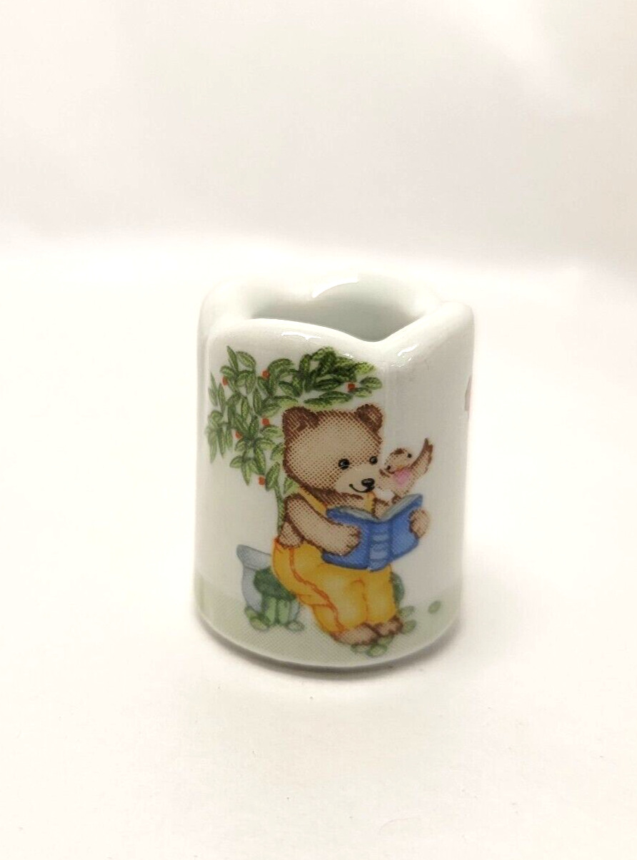 Vintage Funny Design Mini Candle Holder - Bear Reading to Birds