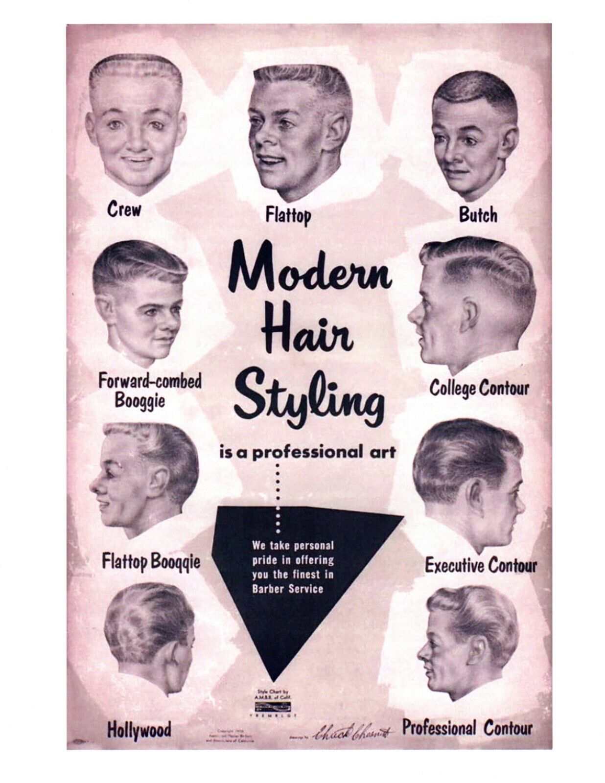 1950'S MODERN MENS HAIR STYLE CUT BARBER 8.5X11 GLOSSY PHOTO POSTER REPRO AD