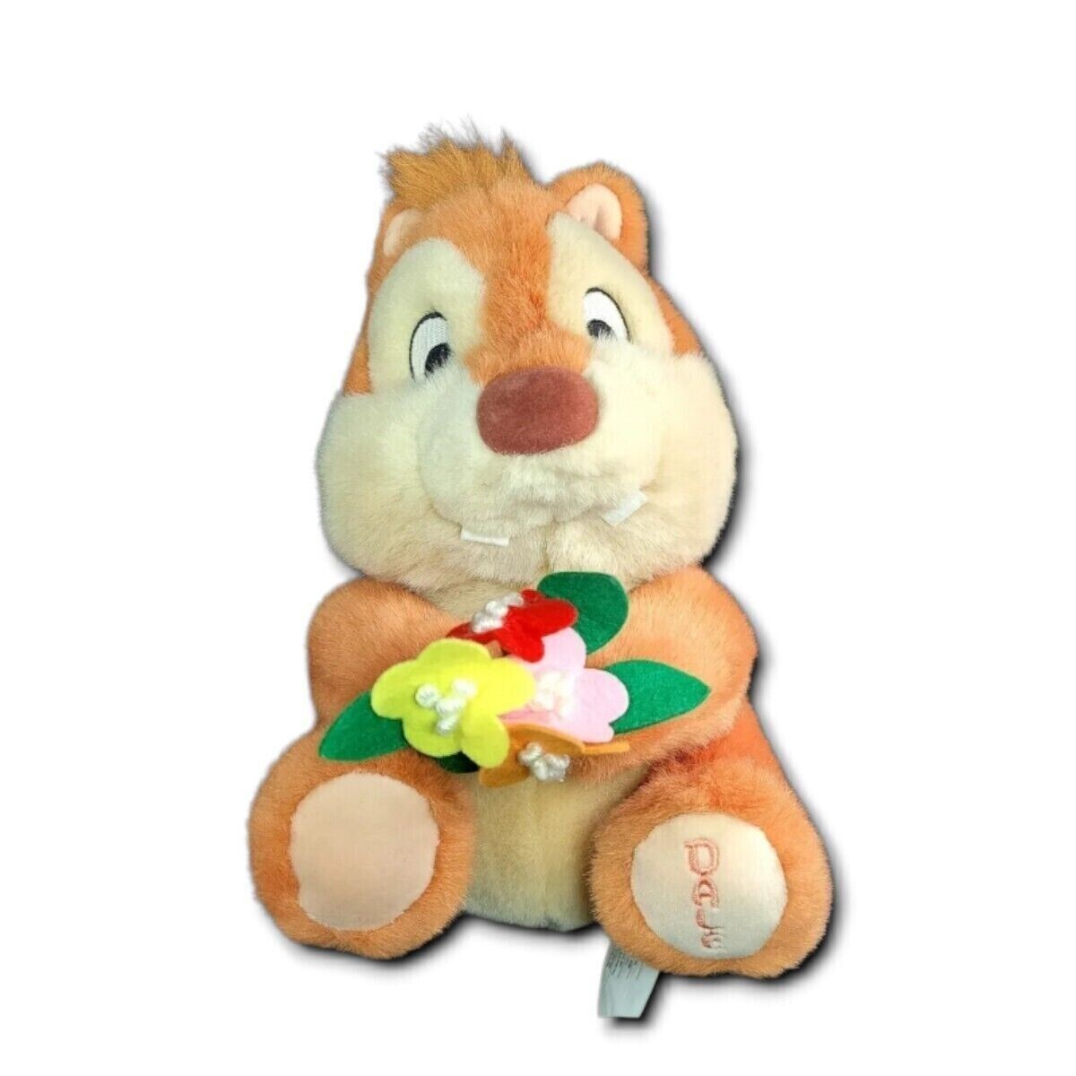 Disney Rescue Rangers Dale with Flowers Embroidered Plush Stuffed Animal Vintage